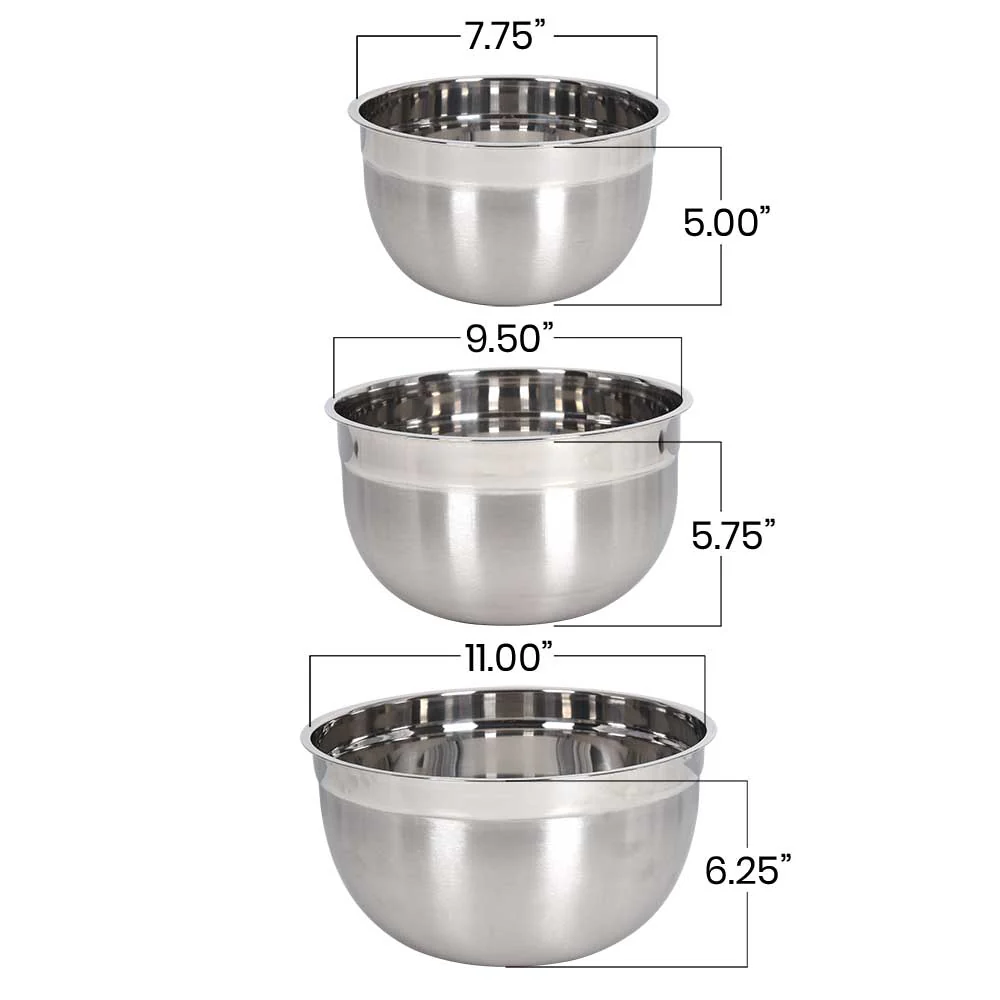 3 Pc Large Stainless Steel Bowl Set - 3, 5 & 8 Qt - Image 6