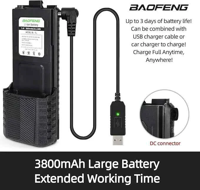 Baofeng UV-5R Battery - 3800mAh Extended Battery with USB-C Charging Port - Image 4