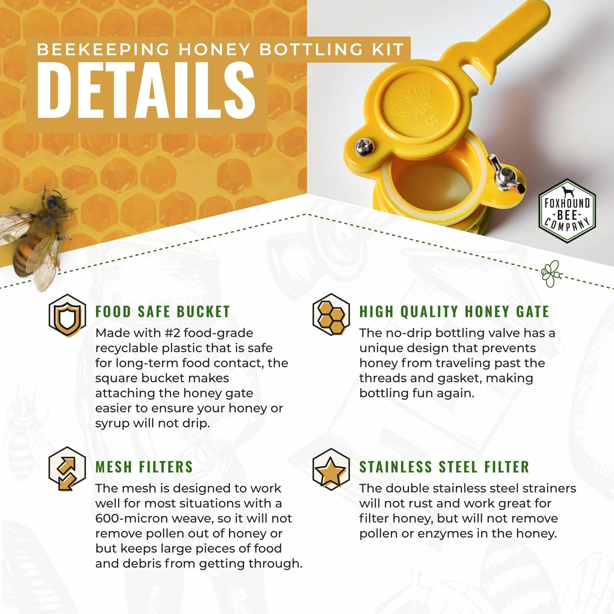 Bottling Bucket Kit with Honey Gate and Strainers - Image 4