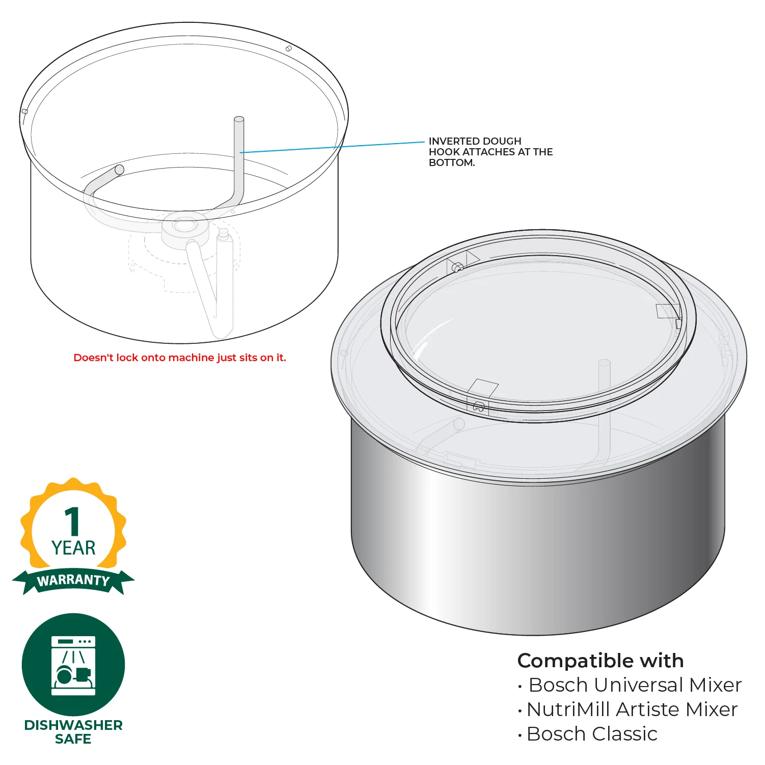 Bottom Drive Stainless Steel Bowl - Image 5