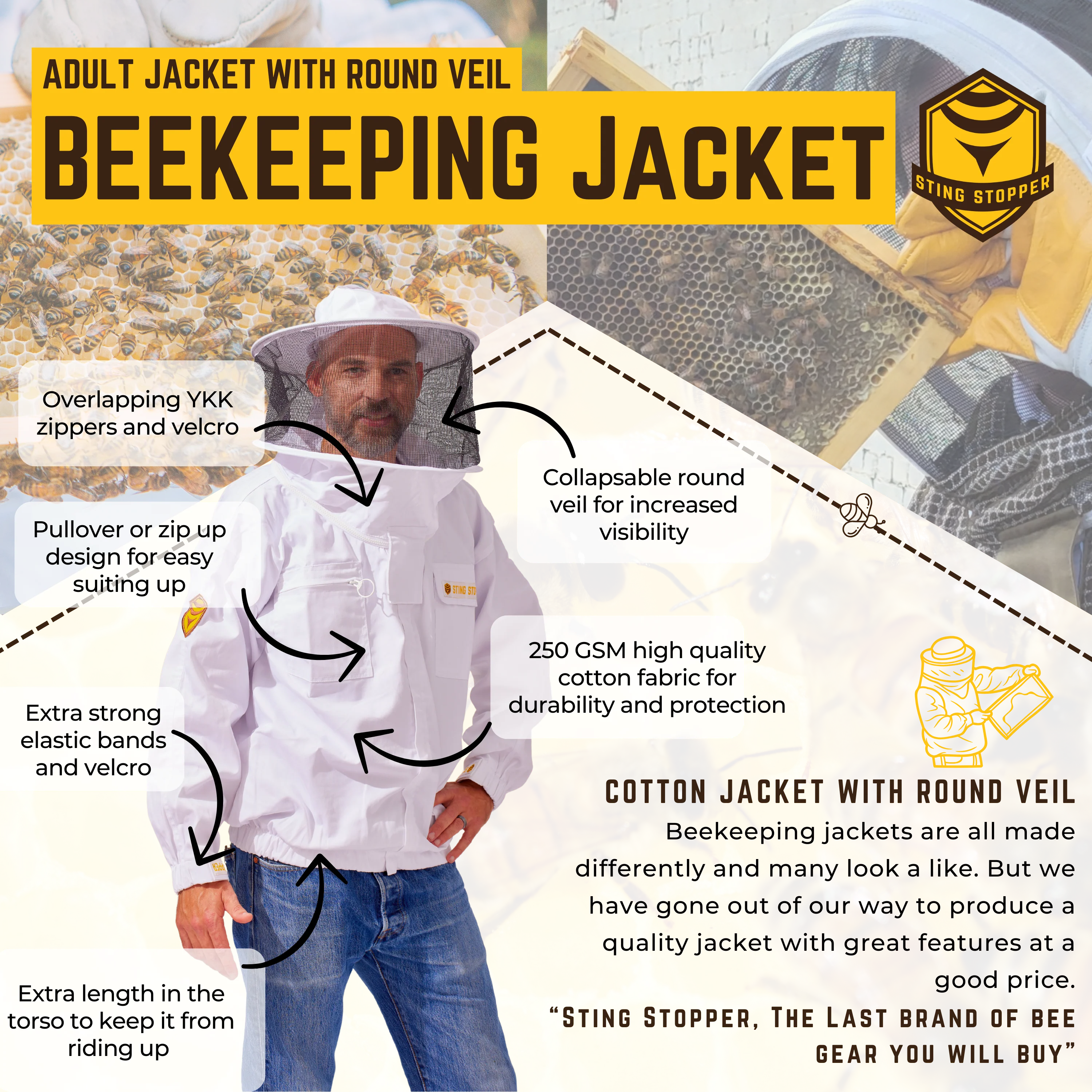 Classic Cotton Beekeeping Jacket with Round Veil - Image 2