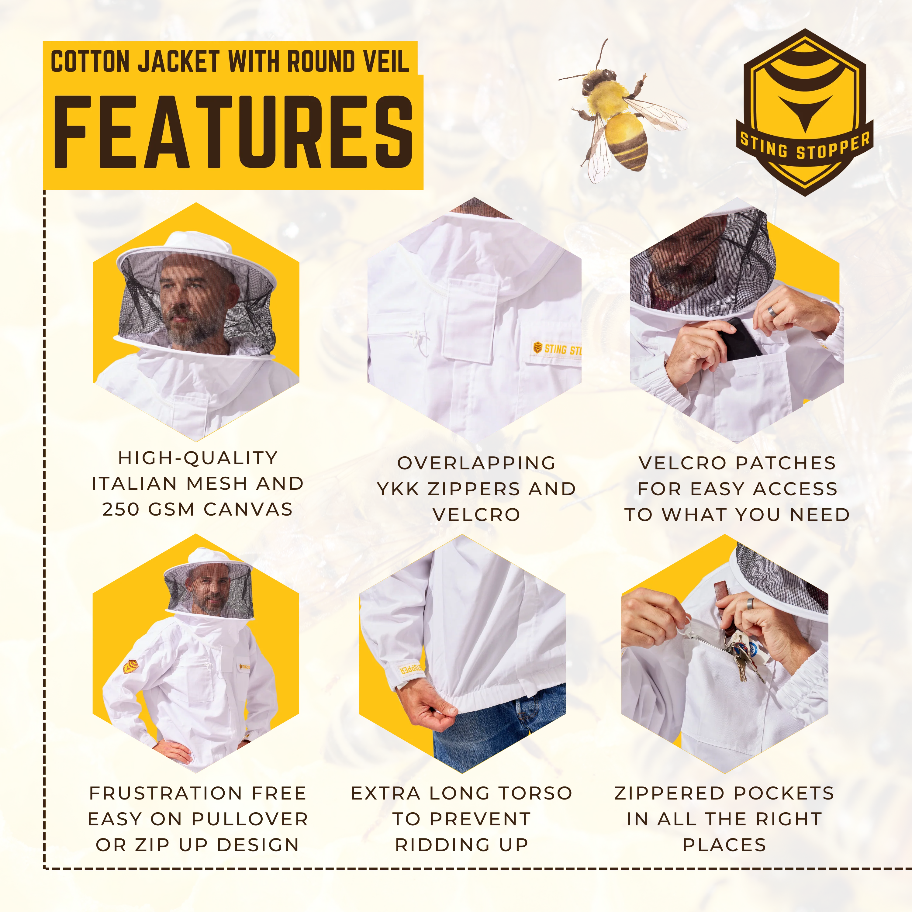 Classic Cotton Beekeeping Jacket with Round Veil - Image 3