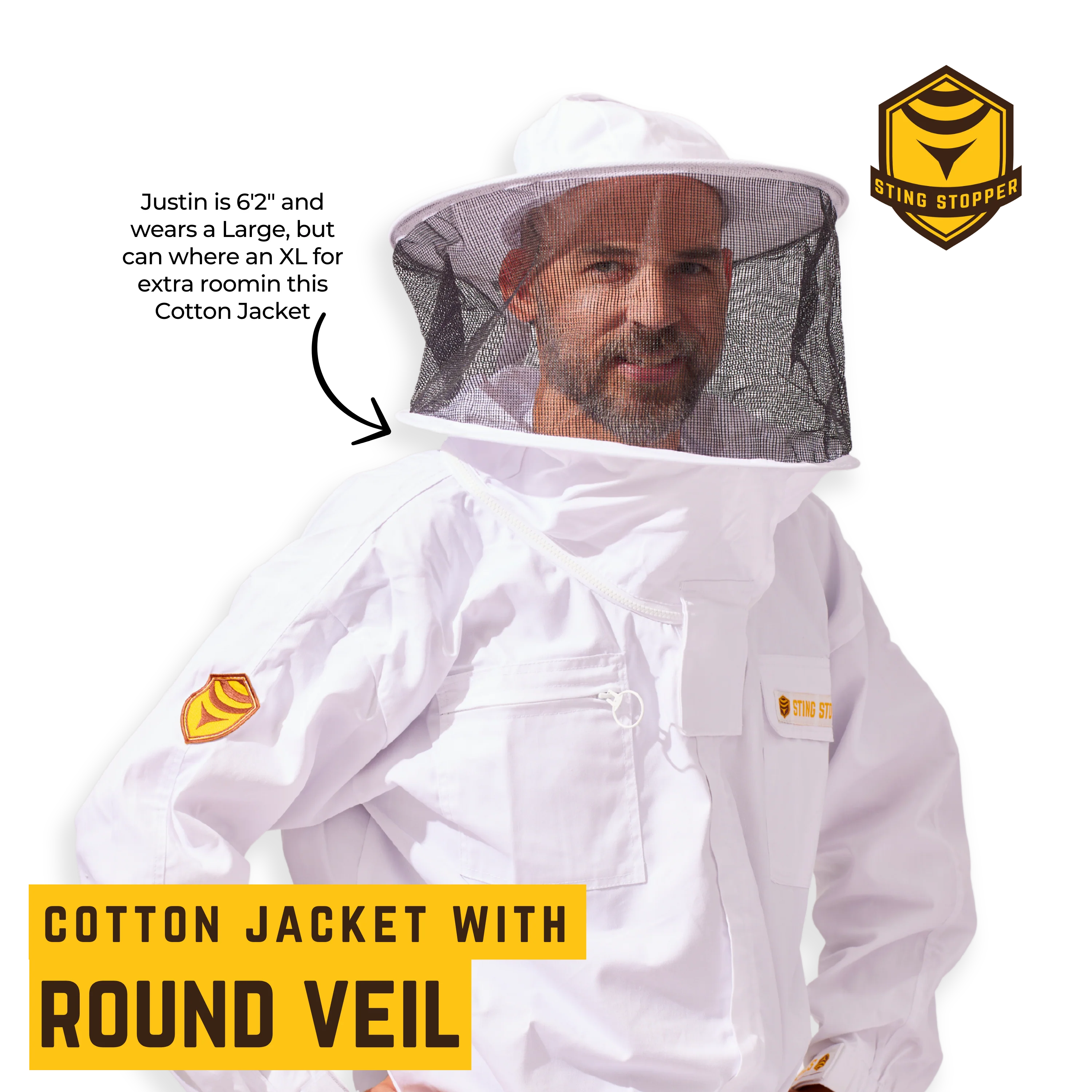 Classic Cotton Beekeeping Jacket with Round Veil - Image 5
