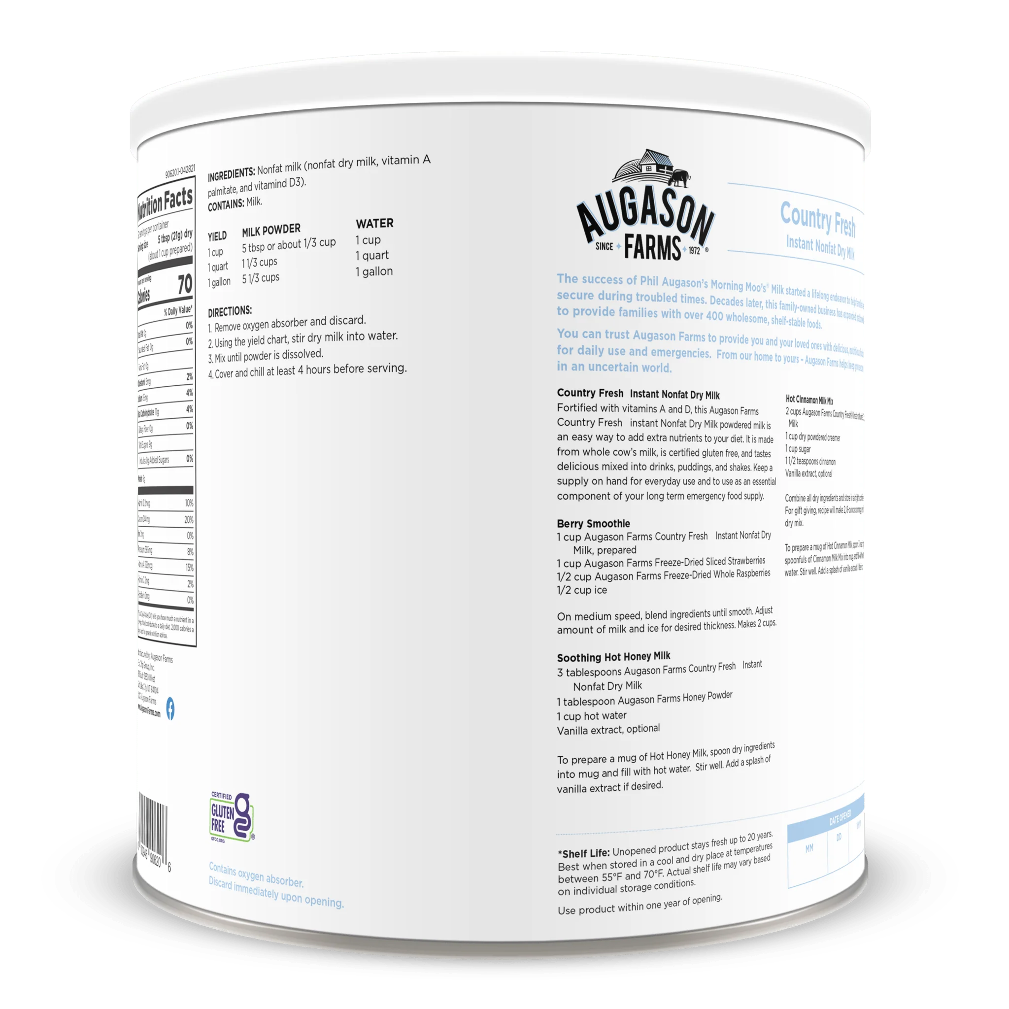 Country Fresh Instant Nonfat Dry Milk Can, 39 Servings - Image 2