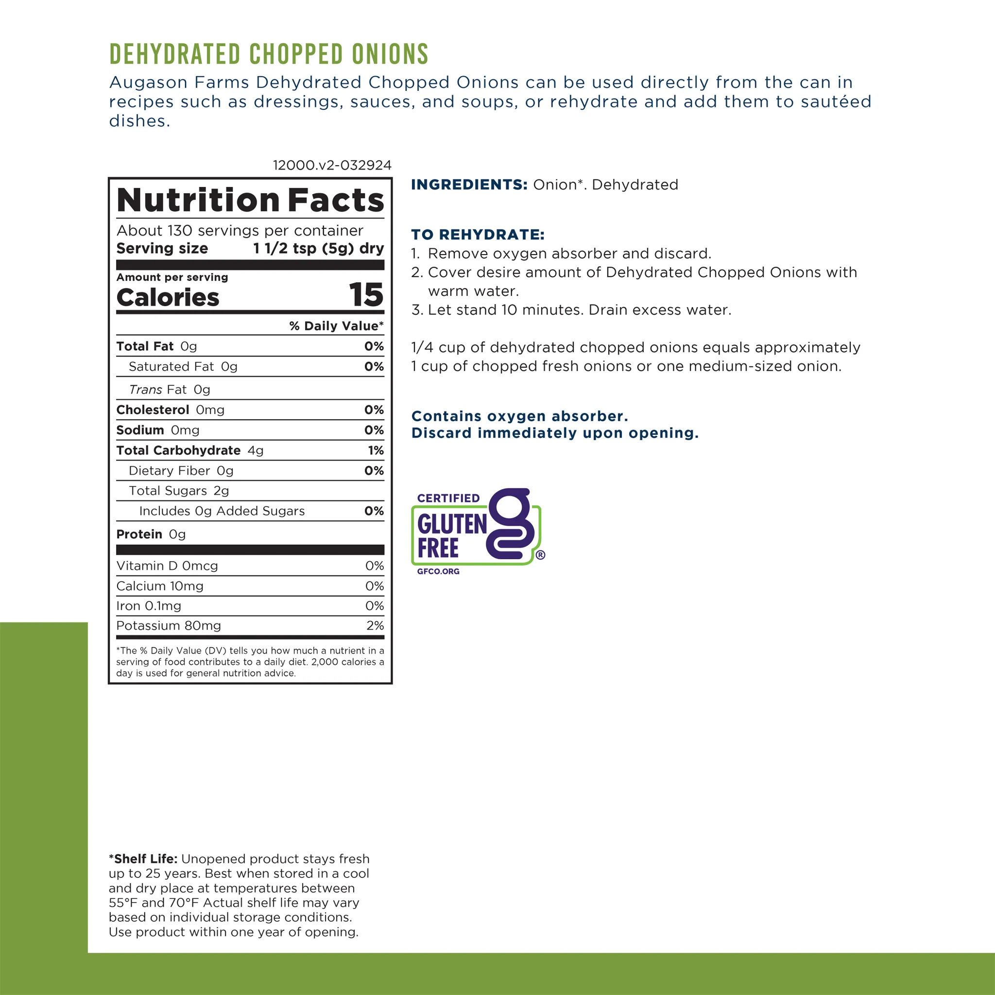 Dehydrated Chopped Onions Can, 130 Servings - Image 3