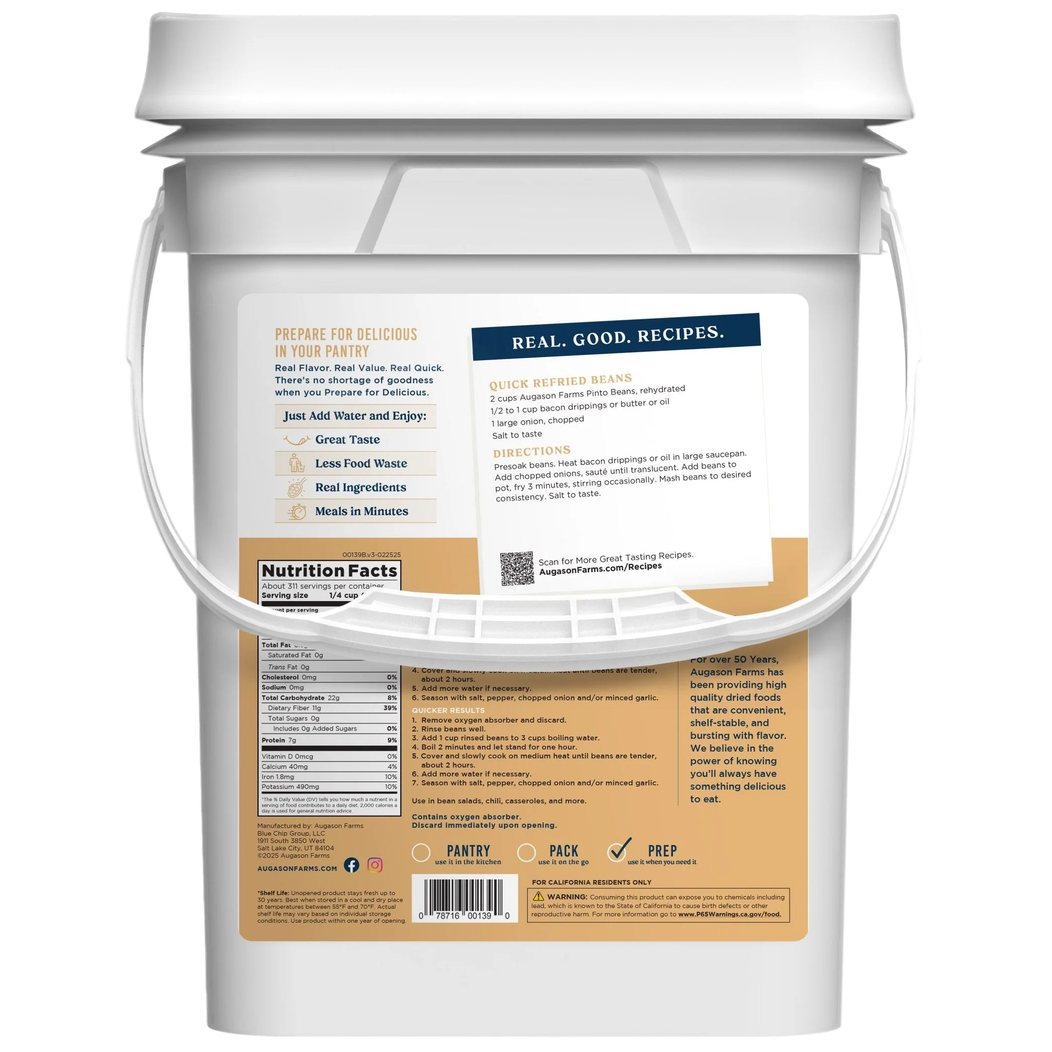 Dried Pinto Beans 4 Gallon Pail, 311 Servings - Image 2