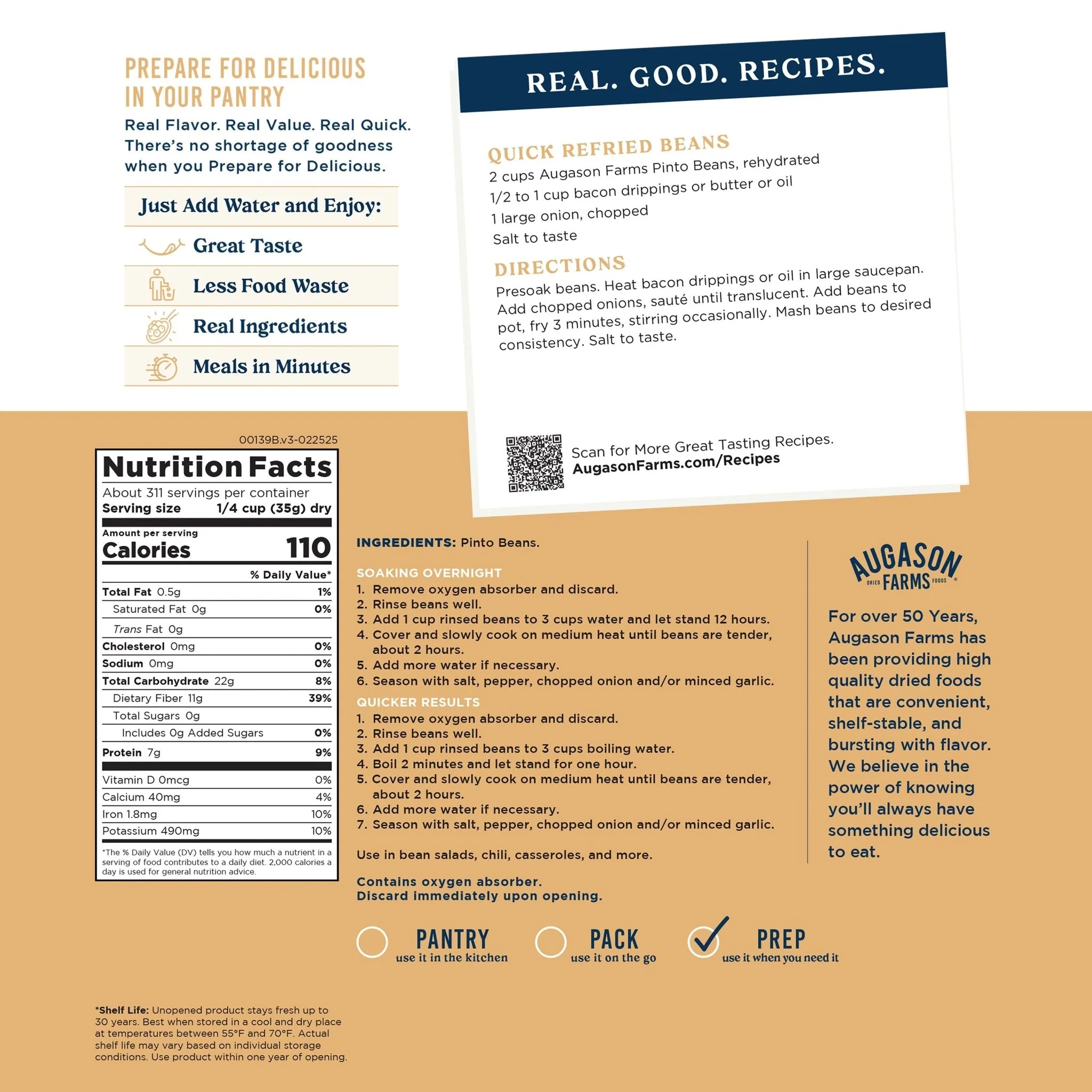 Dried Pinto Beans 4 Gallon Pail, 311 Servings - Image 3