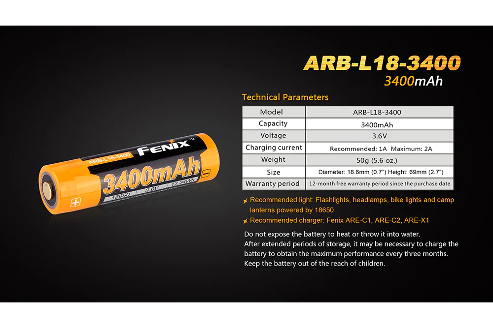 Fenix ARB-L18-3400mAh Rechargeable 18650 Battery - Image 5