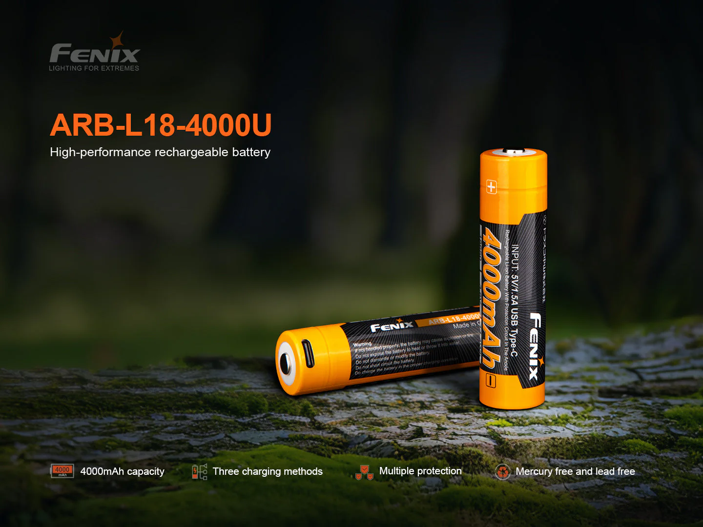 Fenix ARB-L18-4000U High-Capacity USB Rechargeable 18650 Battery - 4000mAh - Image 2