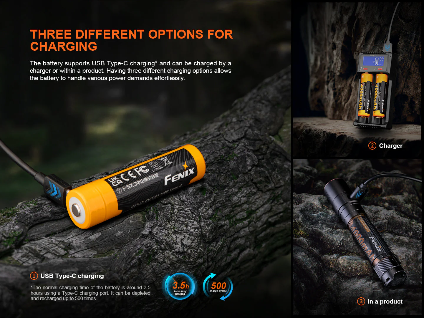 Fenix ARB-L18-4000U High-Capacity USB Rechargeable 18650 Battery - 4000mAh - Image 4