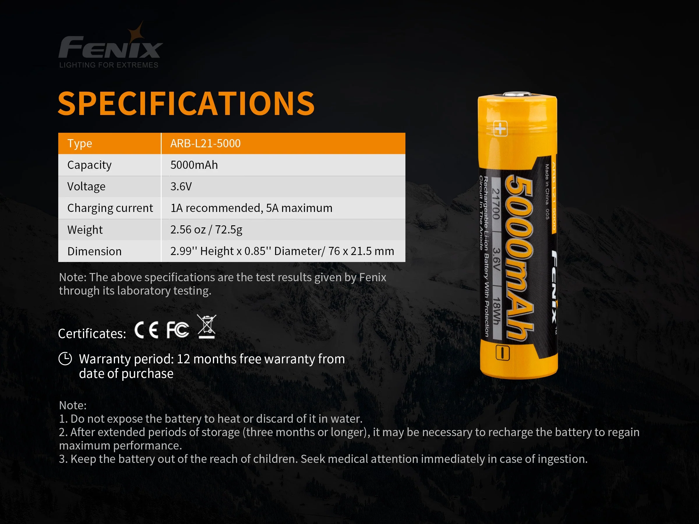 Fenix ARB-L21-5000 V2 Rechargeable 21700 Rechargeable Battery - Image 2
