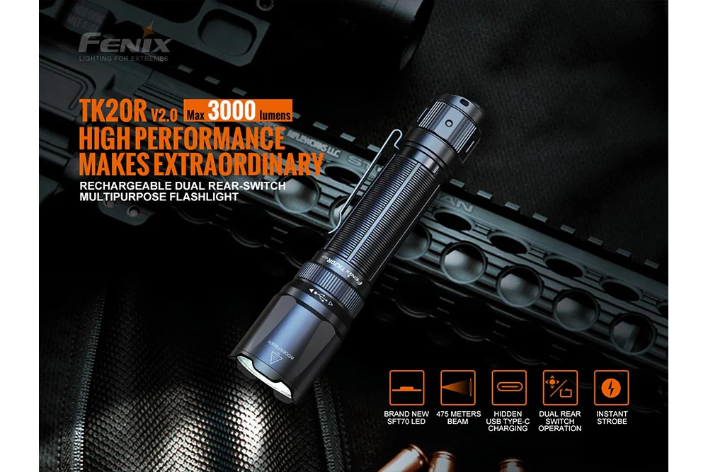 Fenix TK20R V2.0 Rechargeable Flashlight with FREE T5 Tactical Pen (optional) - Image 3