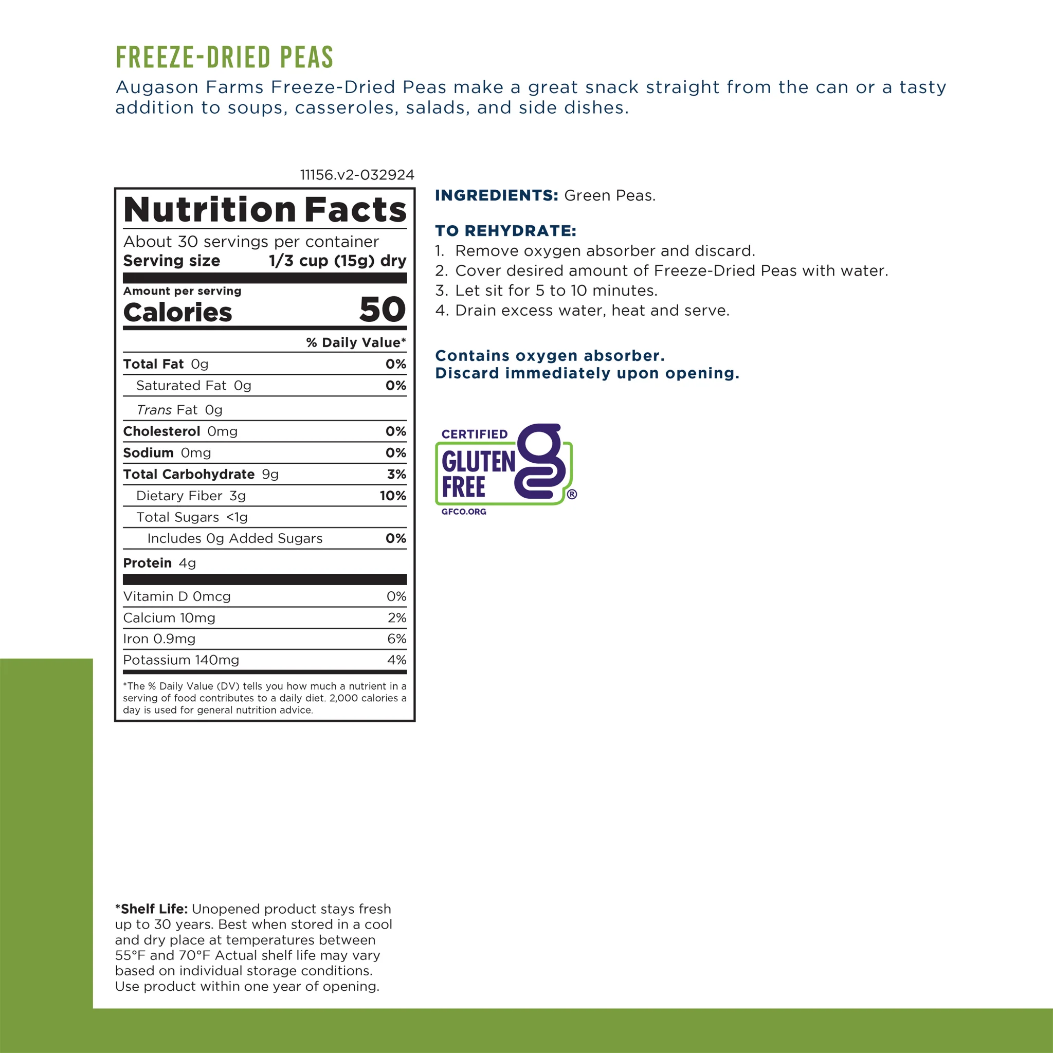 Freeze Dried Peas Can, 30 Servings - Image 3