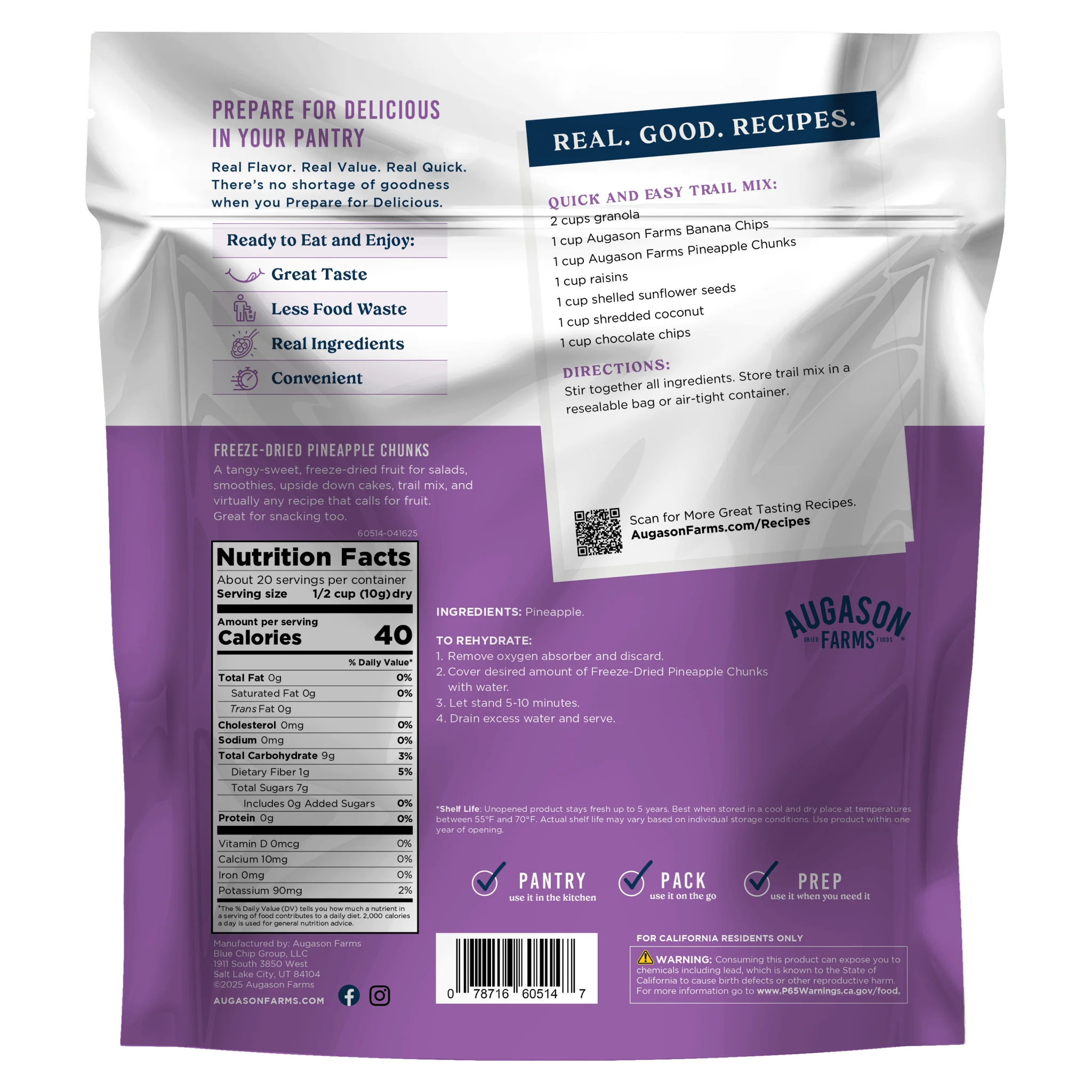 Freeze Dried Pineapple Chunks Family Size Pouch, 20 Servings - Image 2