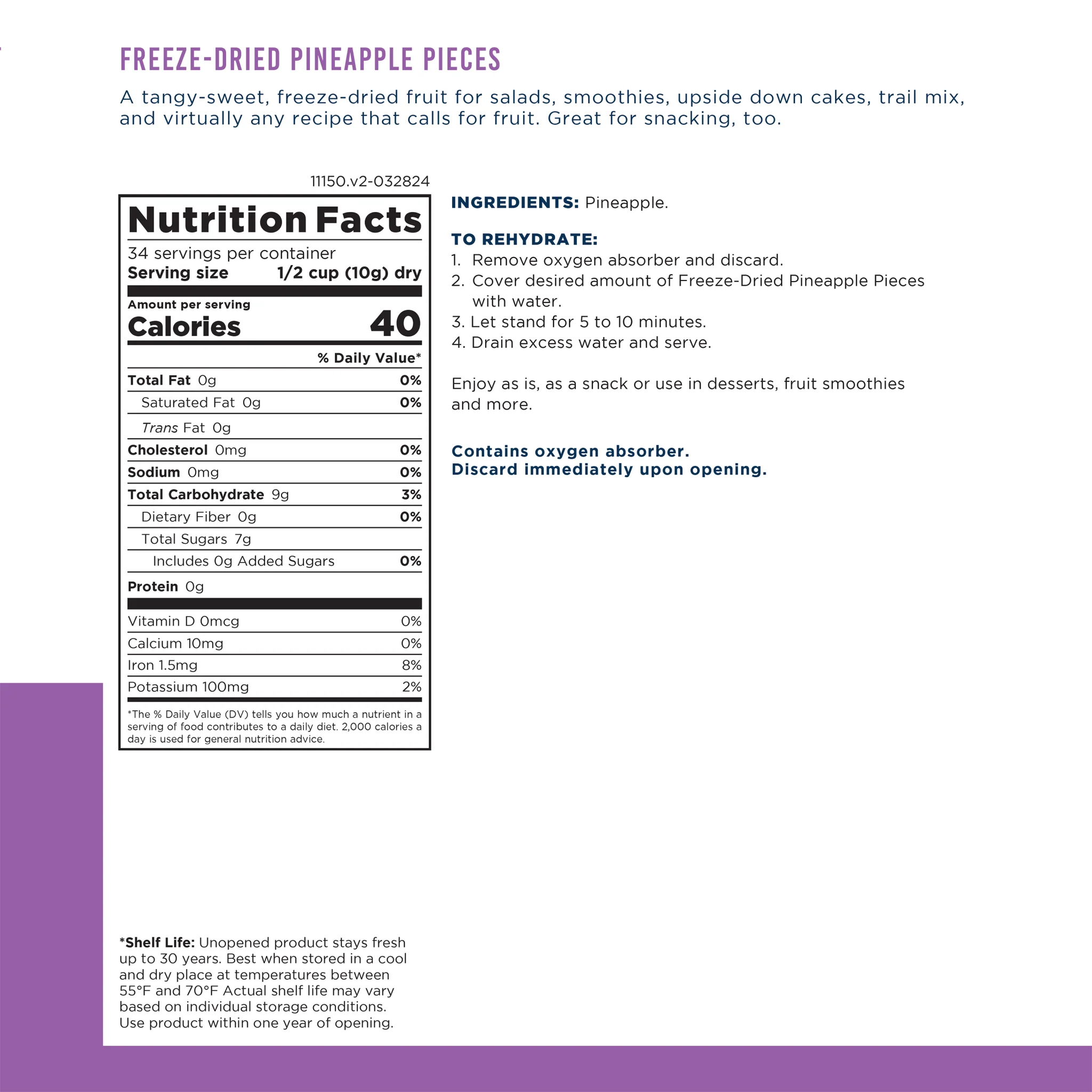 Freeze Dried Pineapple Pieces Can, 34 Servings - Image 3