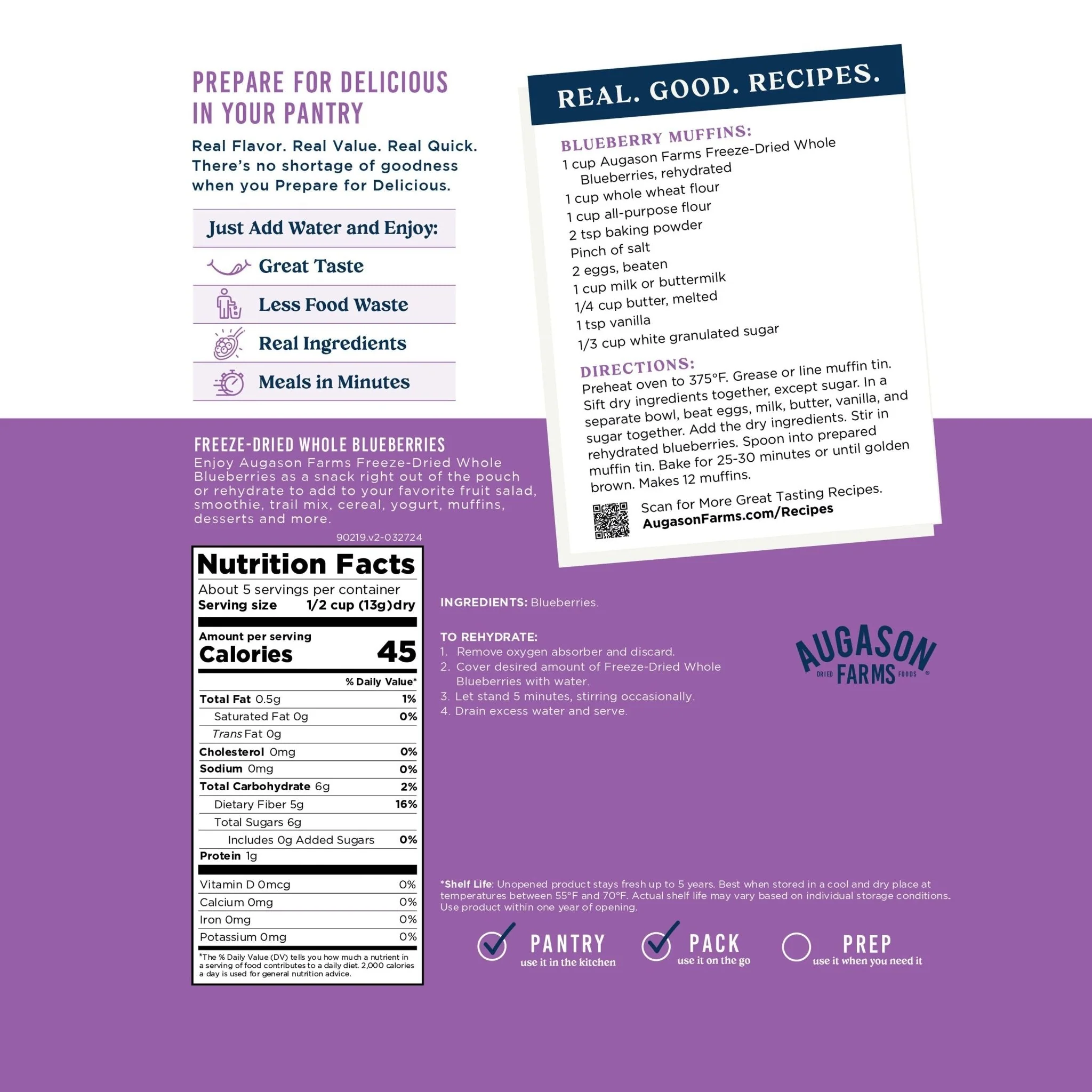Freeze Dried Whole Blueberries Pouch, 5 Servings - Image 5