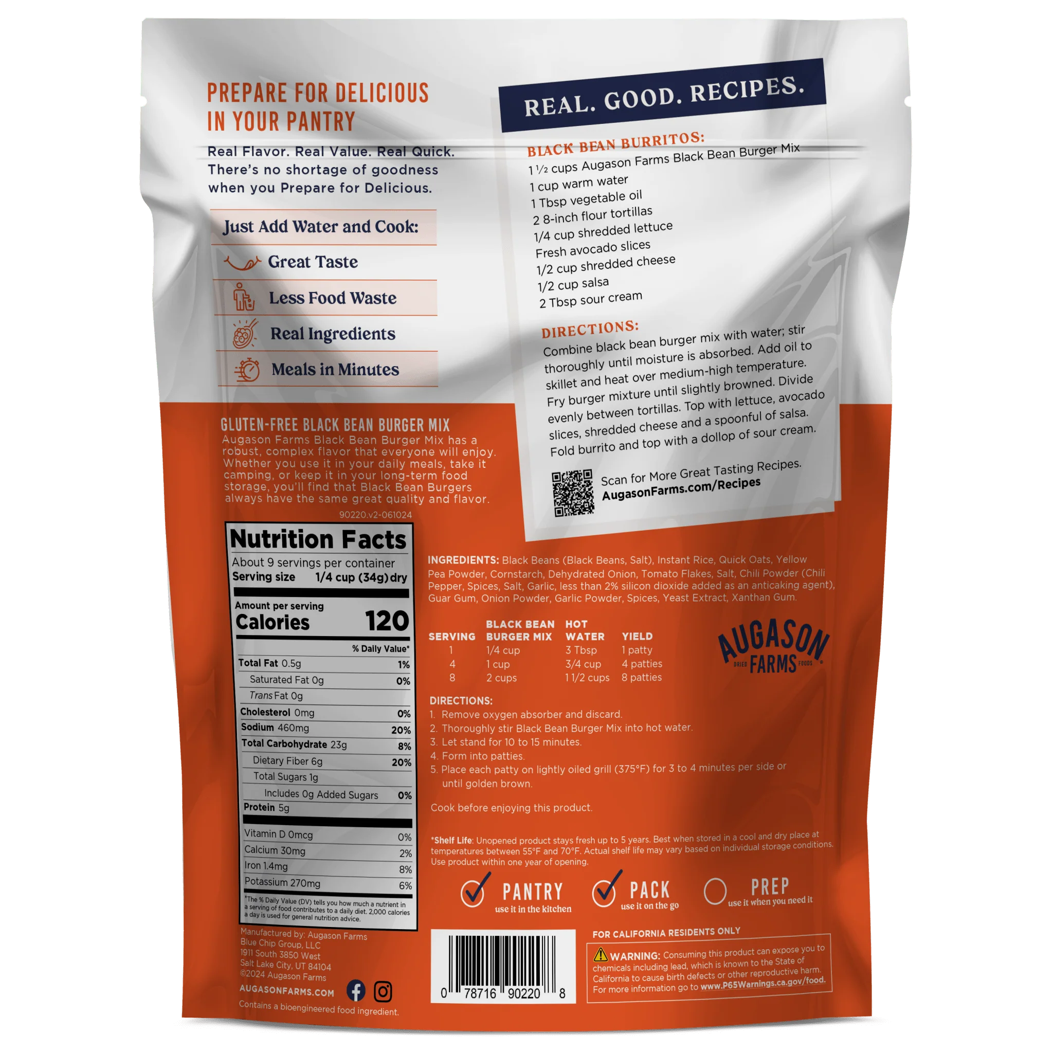 Gluten Free Black Bean Burger Mix Pouch, 9 Servings - Image 2