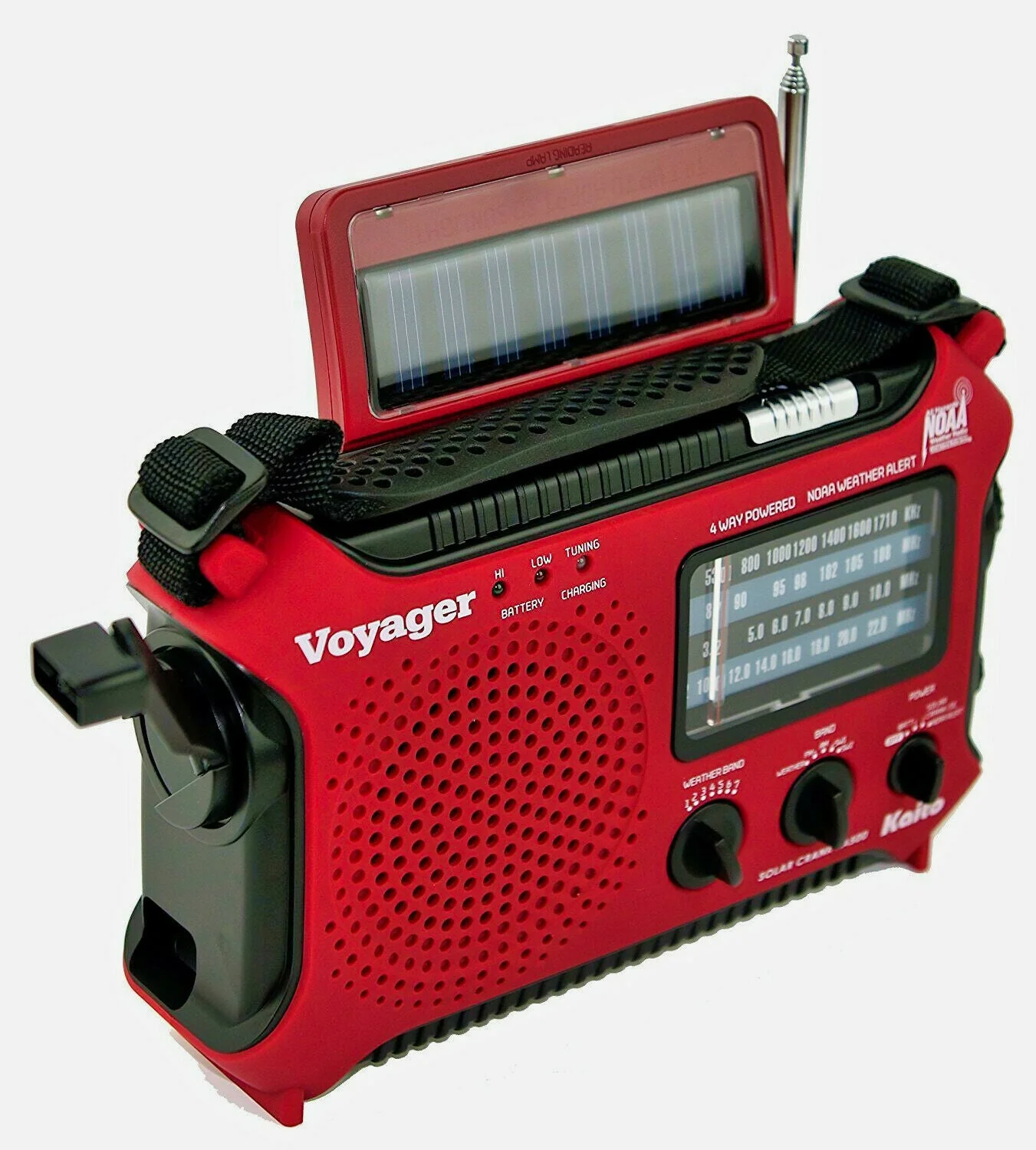 Kaito KA500 AM FM Shortwave Solar Crank Emergency Weather Alert Radio - Red - Image 3
