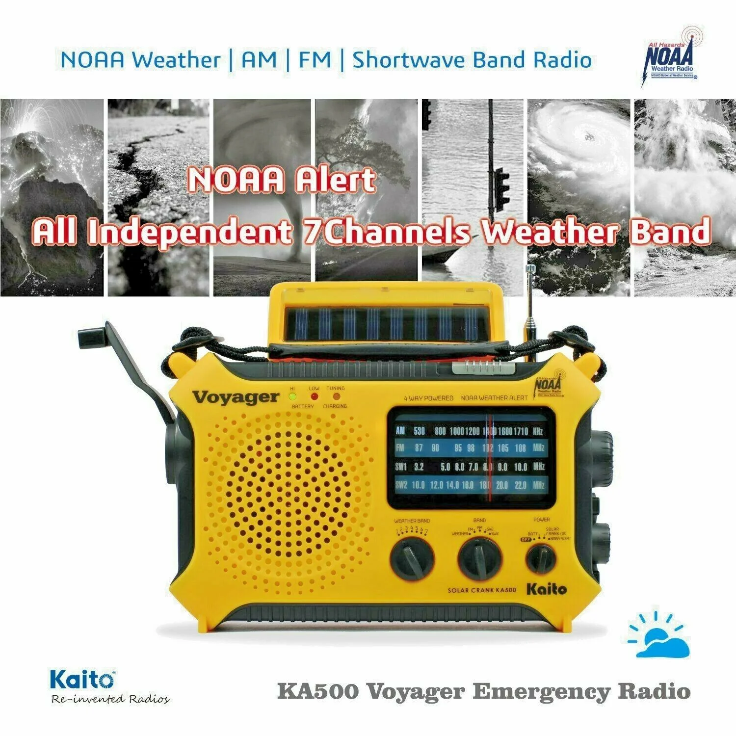Kaito KA500 AM FM Shortwave Solar Crank Emergency Weather Alert Radio Yellow - Image 5