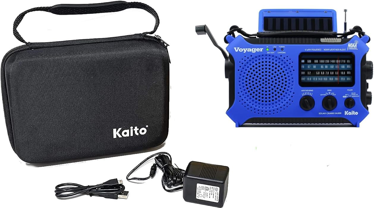 Kaito KA500 Voyager Solar Crank Emergency Weather Alert Radio Bundle with Case - Image 6