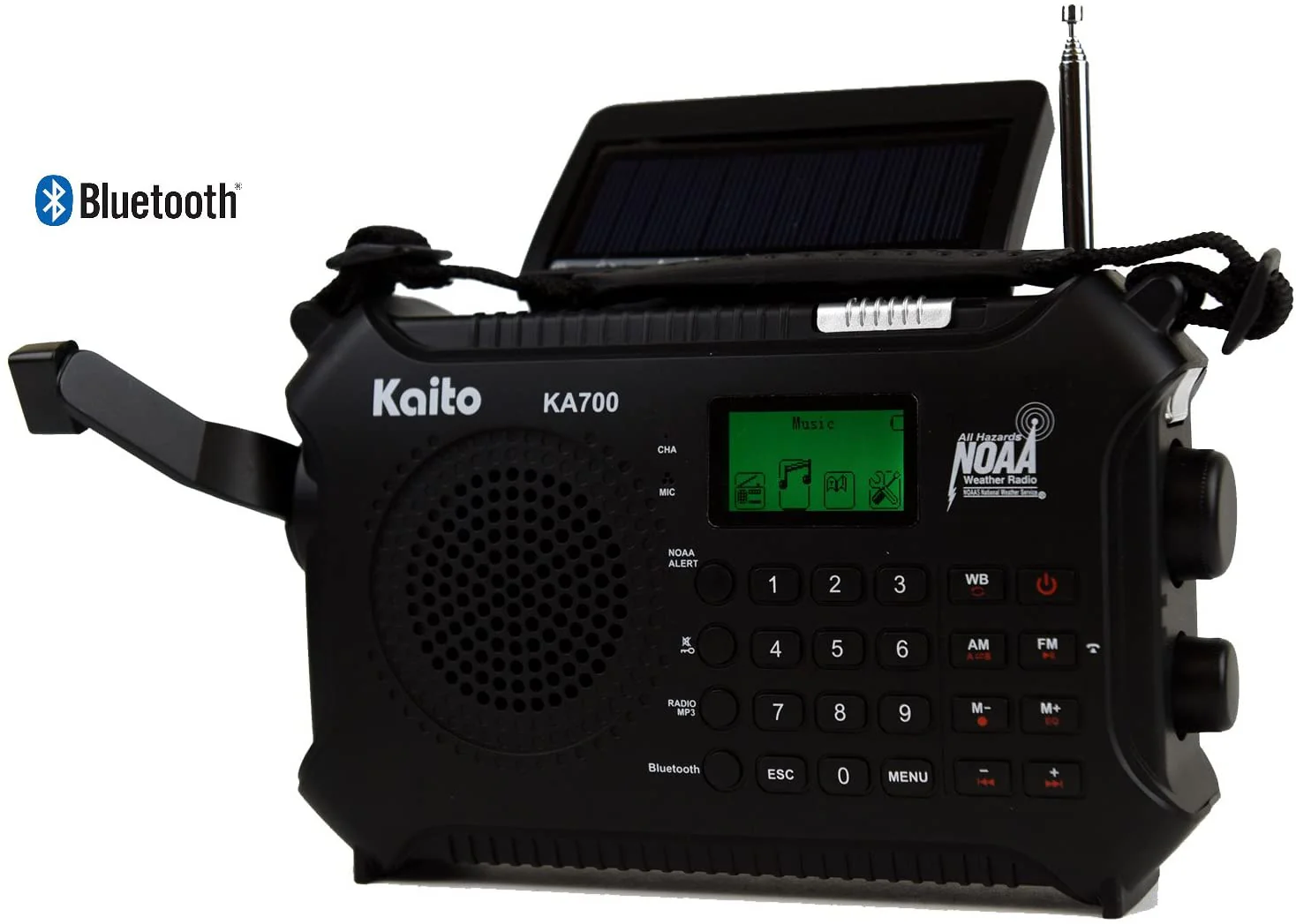 Kaito KA700 AM FM NOAA Weather Radio Recorder Bluetooth Dynamo & Solar - Black - Image 3