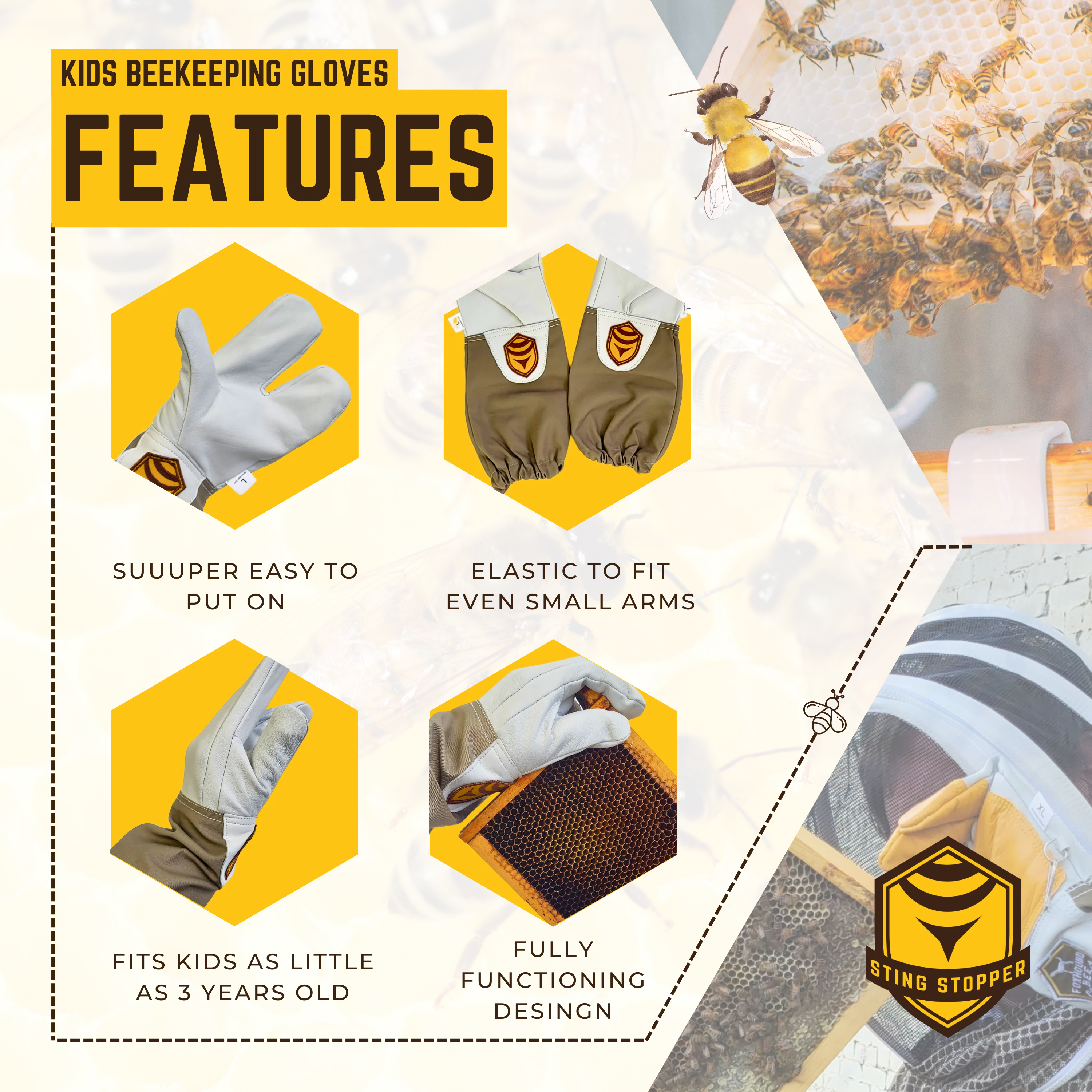 Kids Beekeeping Gloves - Image 2