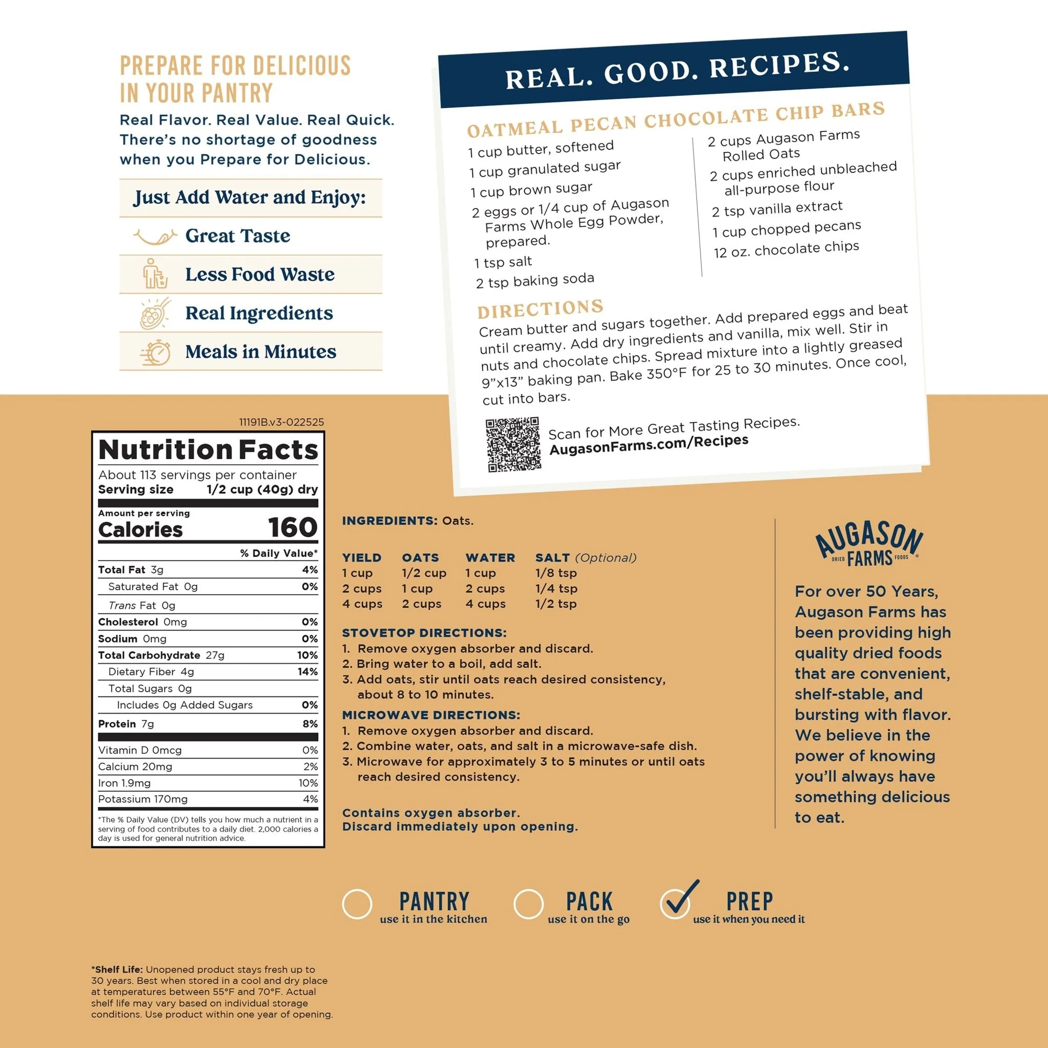 Old Fashioned Rolled Oats 4 Gallon Pail, 113 Servings - Image 3