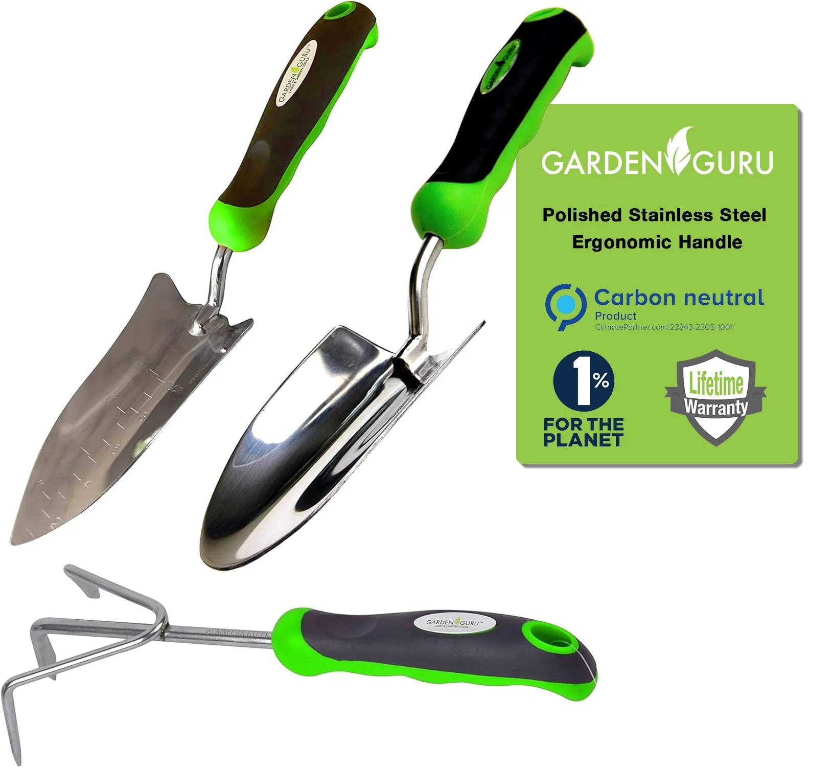 Stainless Steel 3pc Gardening Tool Set (Includes Trowel Transplanter Cultivator) - Image 6