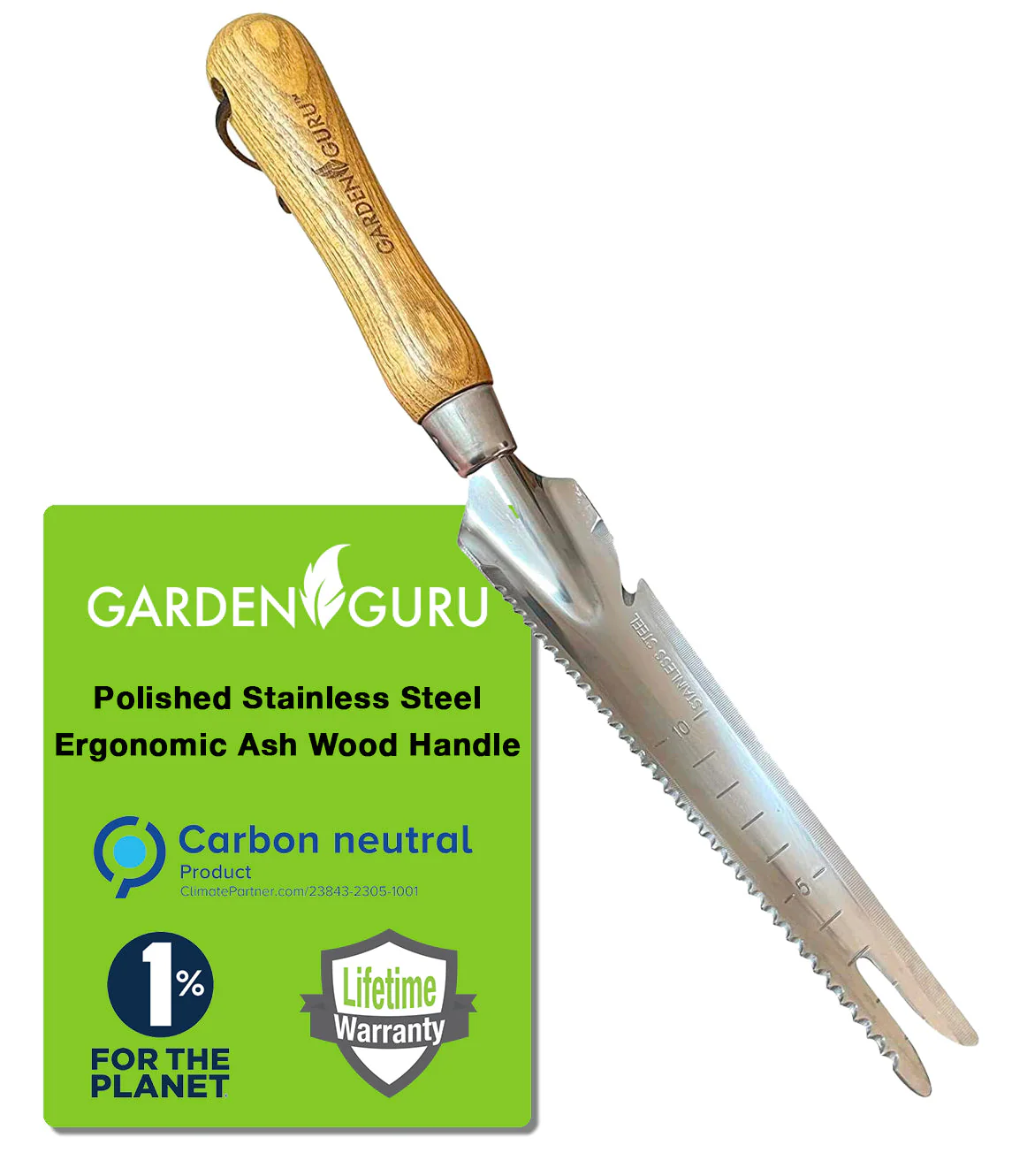 Stainless Steel 5-in-1 Weeder Trowel (classic wood handle) - Image 2
