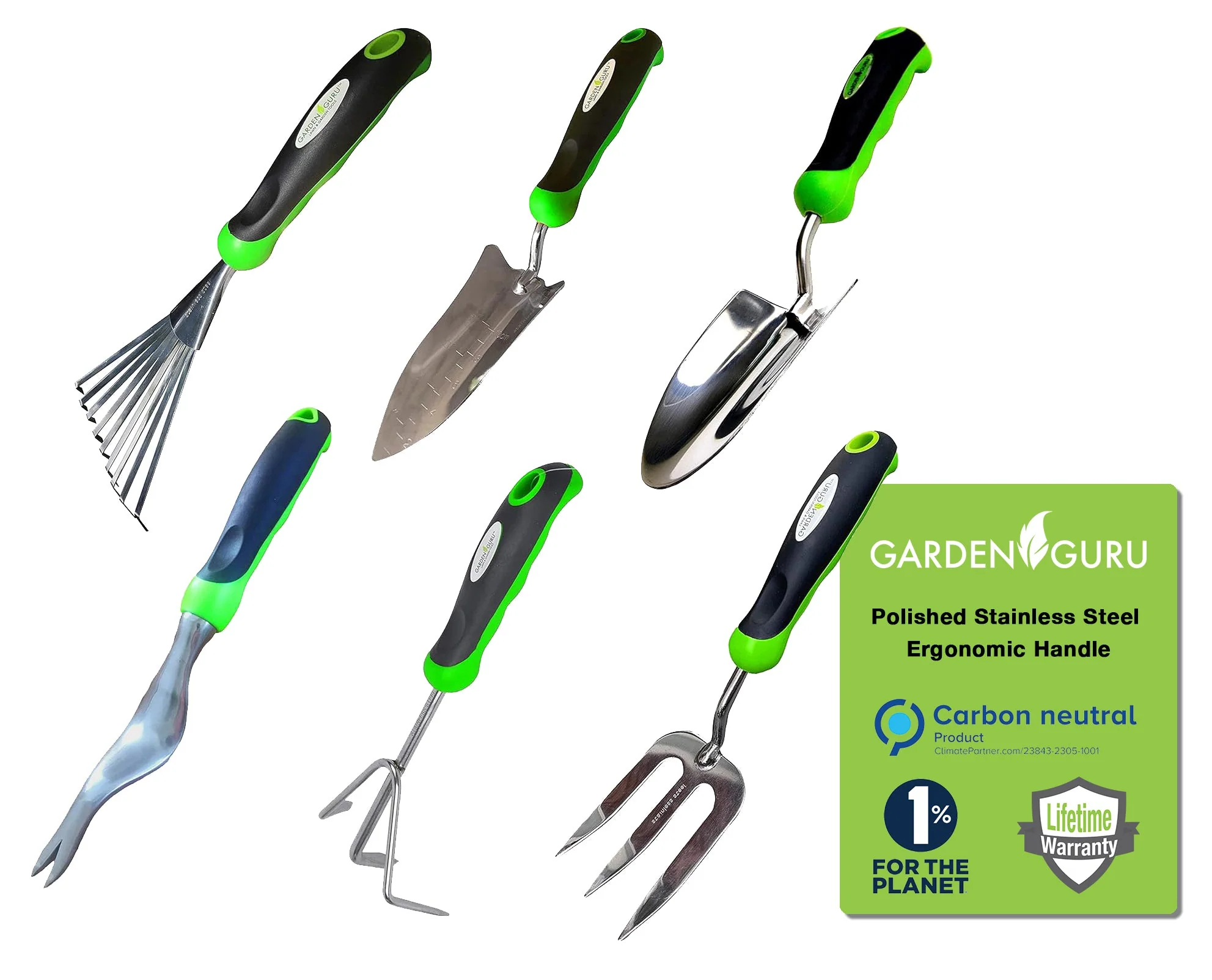 Stainless Steel 6pc Gardening Tool Set (Includes Trowel Transplanter Rake Weeder Cultivator Fork) - Image 5