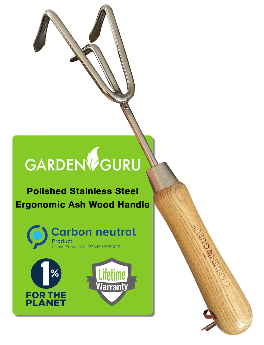 Stainless Steel Garden Cultivator (classic wood handle) - Image 2