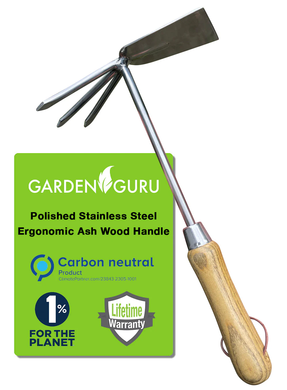 Stainless Steel Garden Cultivator Hoe (classic wood handle) - Image 2