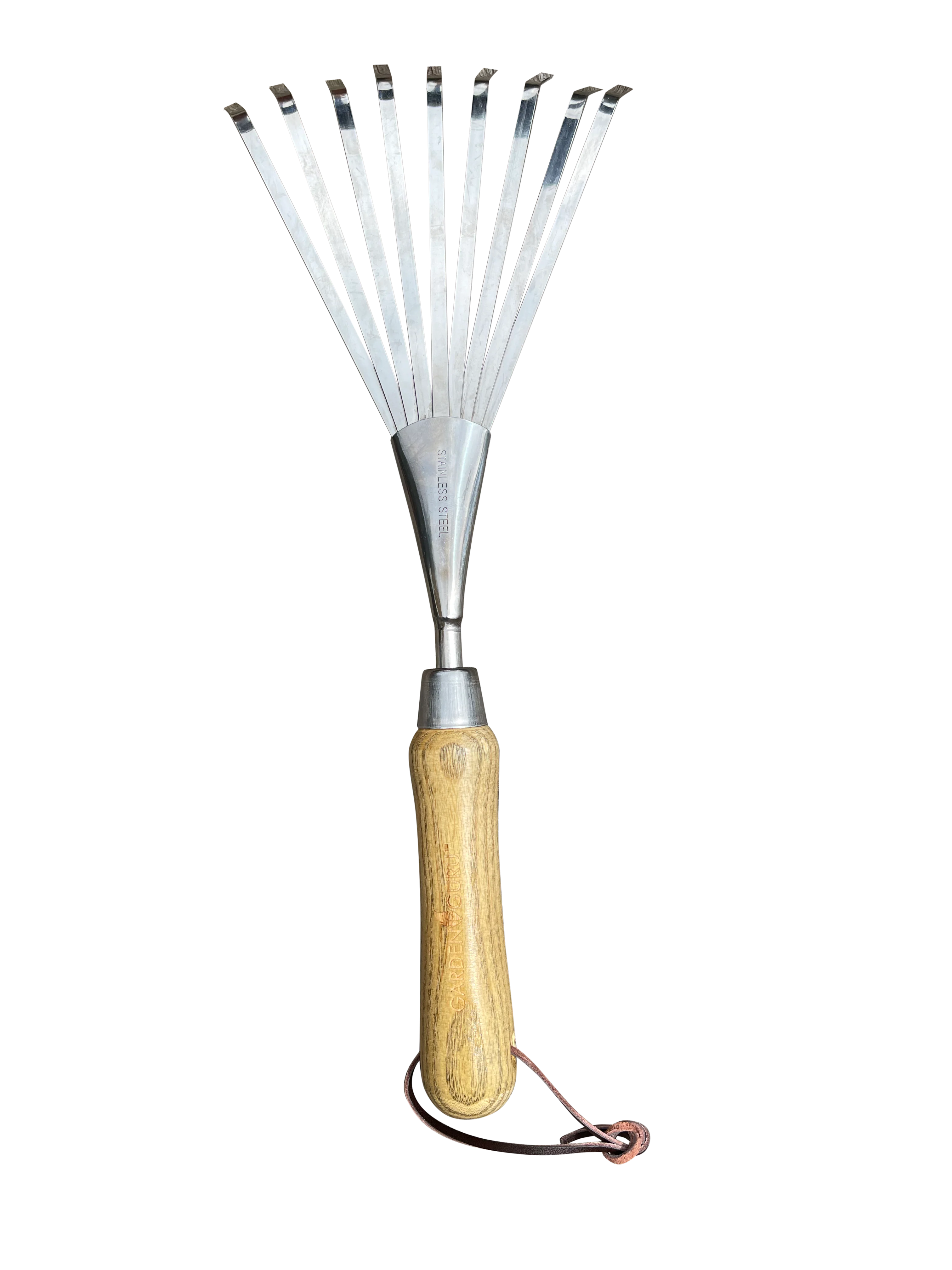 Stainless Steel Garden Hand Rake (classic wood handle) - Image 3