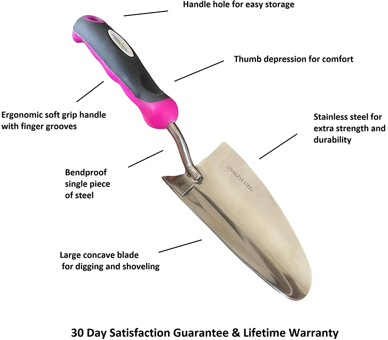 Stainless Steel Garden Trowel (Pink) - Image 4