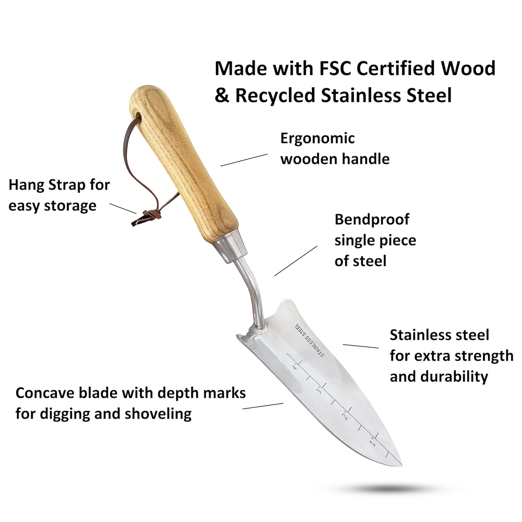 Stainless Steel Transplanter Trowel (classic wood handle) - Image 5