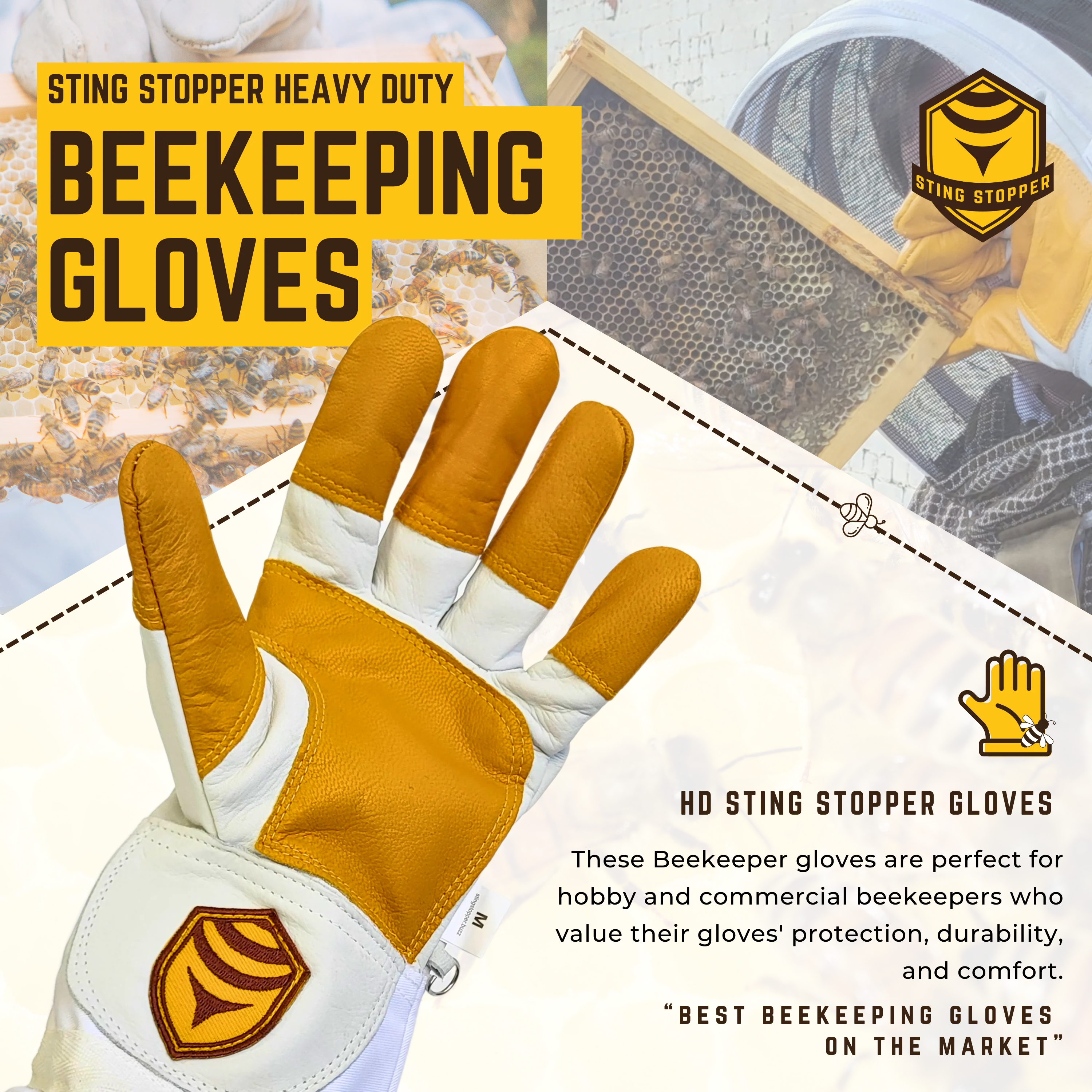 Sting Stopper Heavy Duty Goat Skin Beekeeping Gloves - Beekeeper White - Image 2