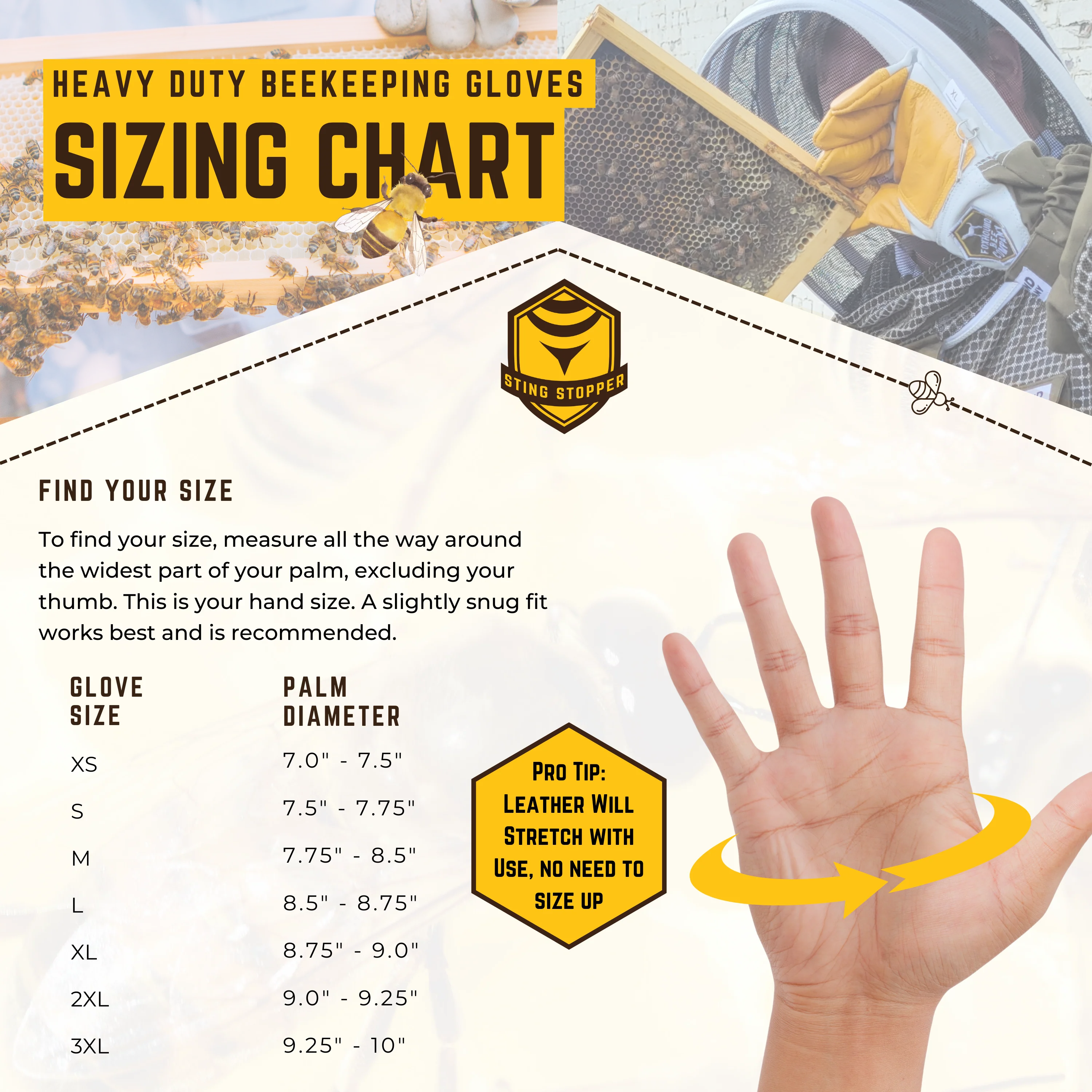 Sting Stopper Heavy Duty Goat Skin Beekeeping Gloves - Beekeeper White - Image 5