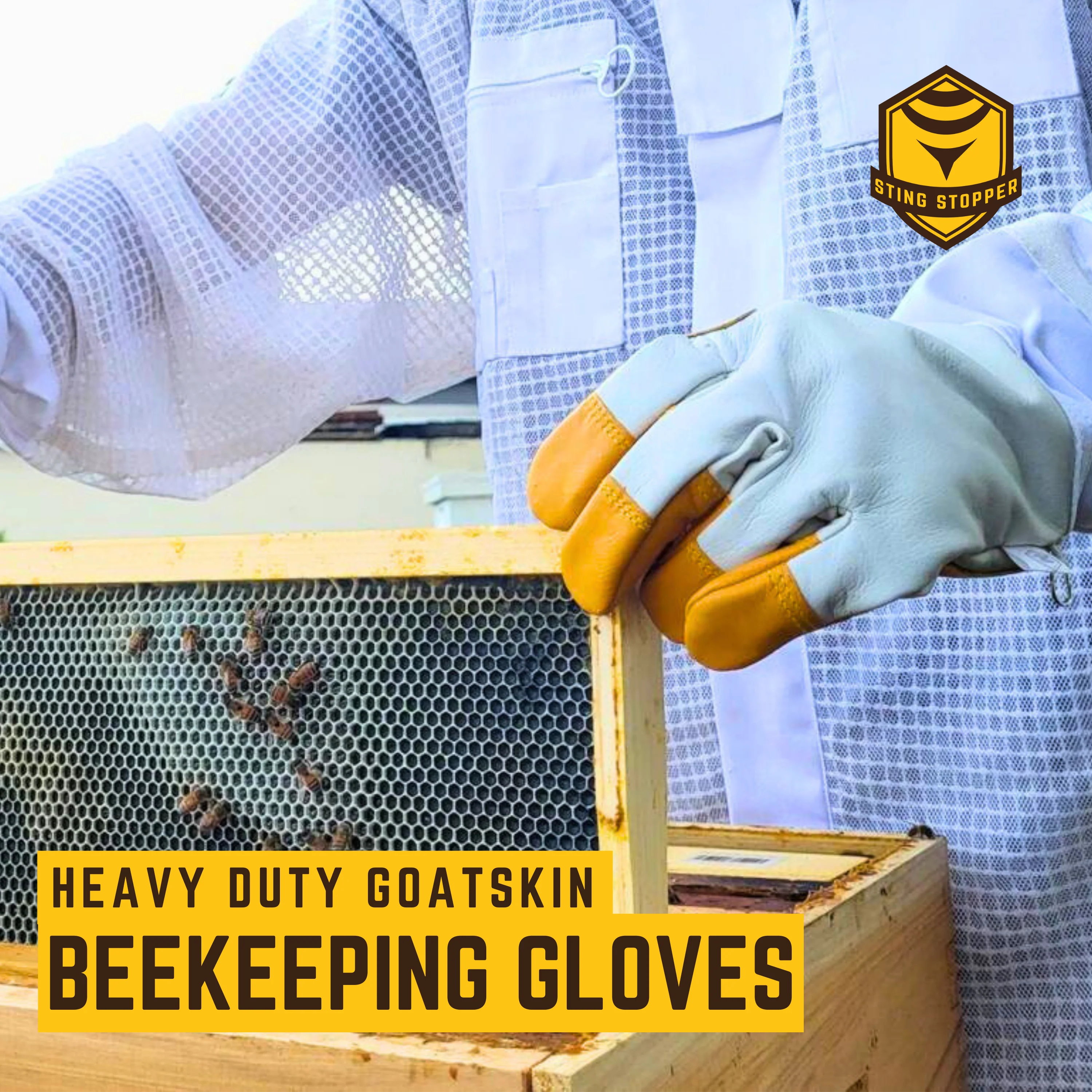 Sting Stopper Heavy Duty Goat Skin Beekeeping Gloves - Beekeeper White - Image 6