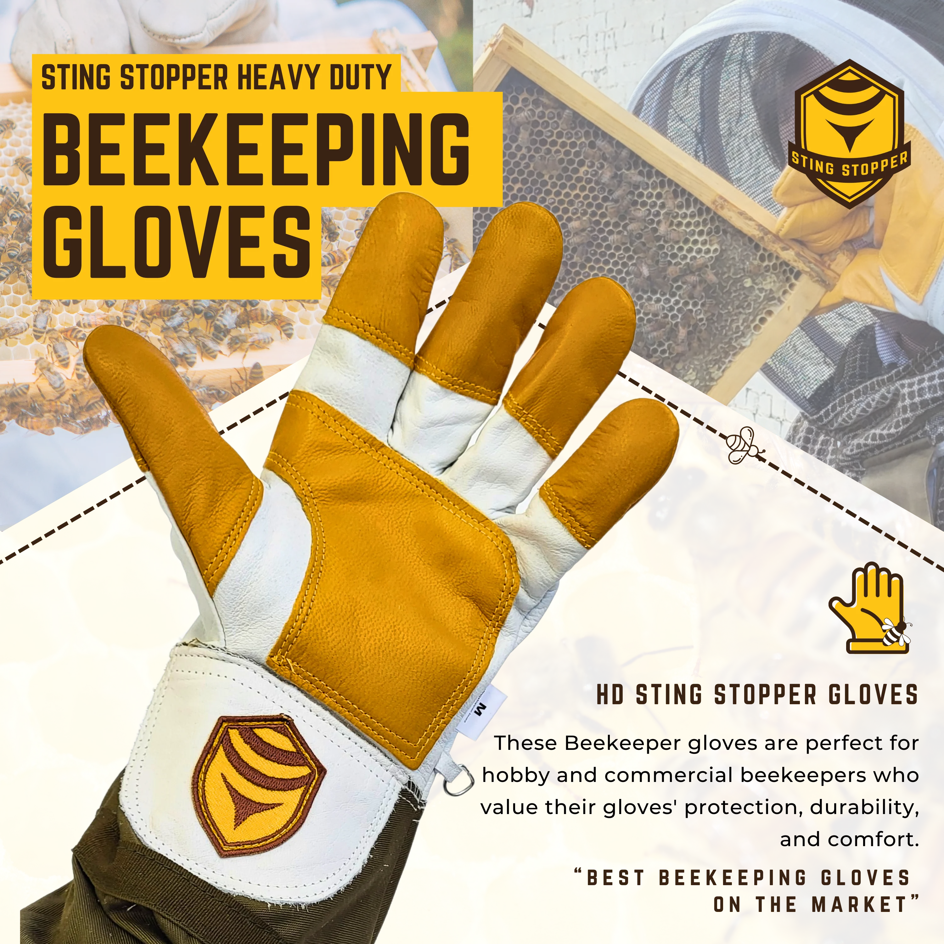 Sting Stopper Heavy Duty Goat Skin Beekeeping Gloves - Olive Green - Image 2
