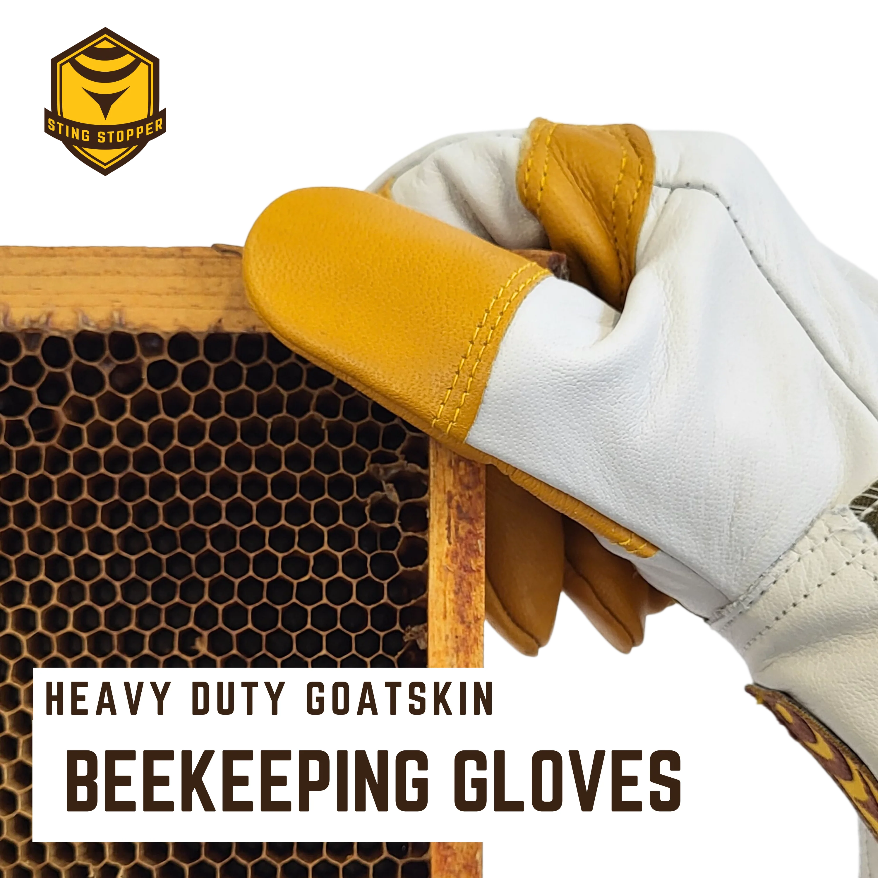 Sting Stopper Heavy Duty Goat Skin Beekeeping Gloves - Olive Green - Image 6