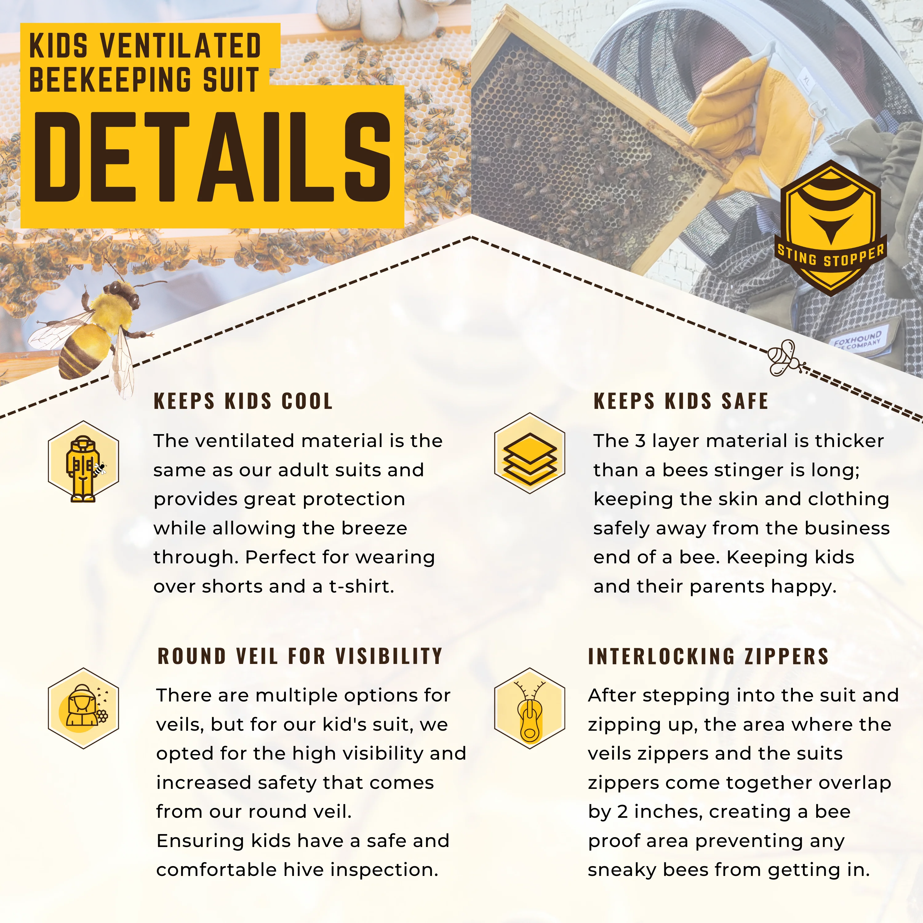 Sting Stopper Kids Ventilated Beekeeping Suit - Image 4