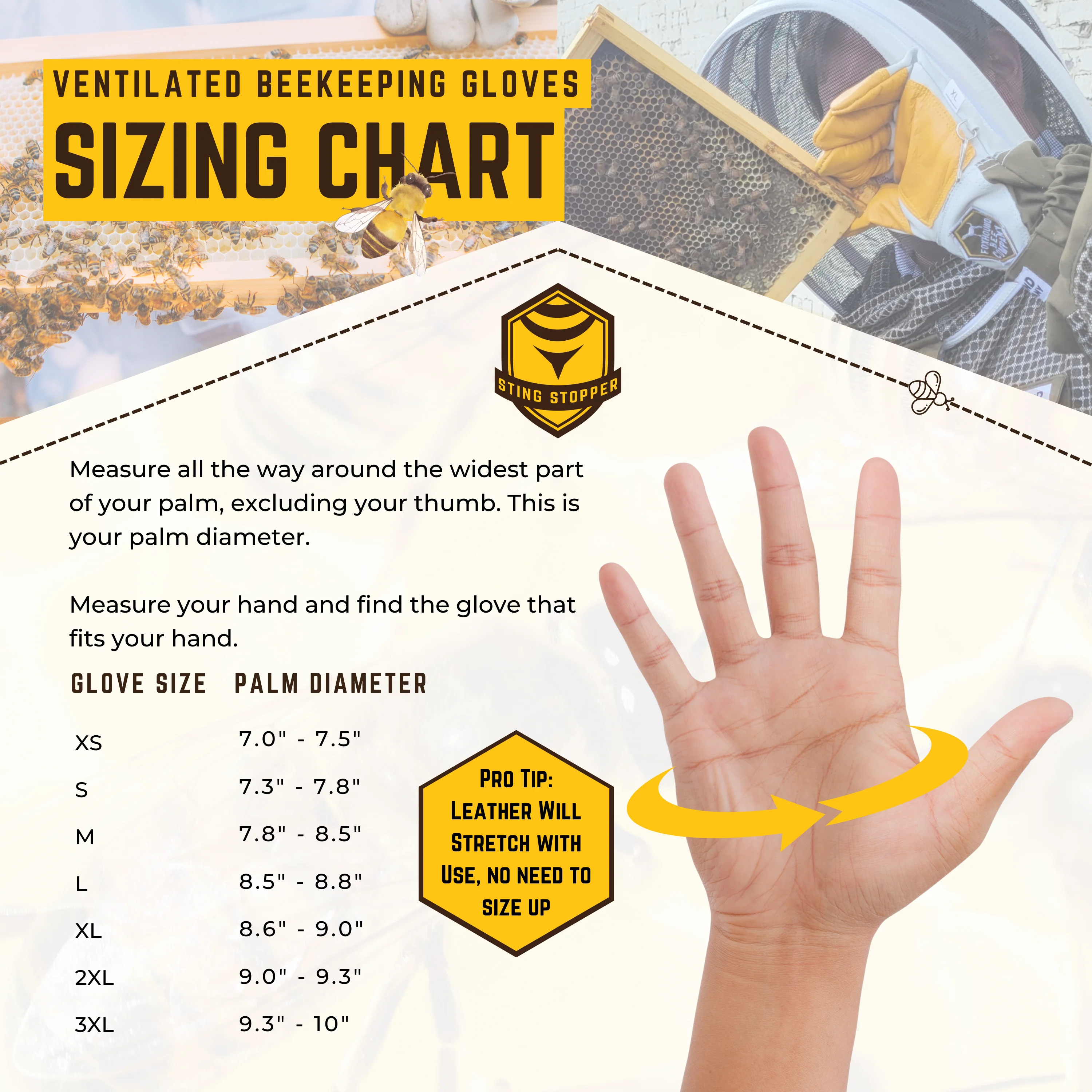 Sting Stopper Ventilated Goat Skin Beekeeping Gloves - Beekeeper White - Image 2
