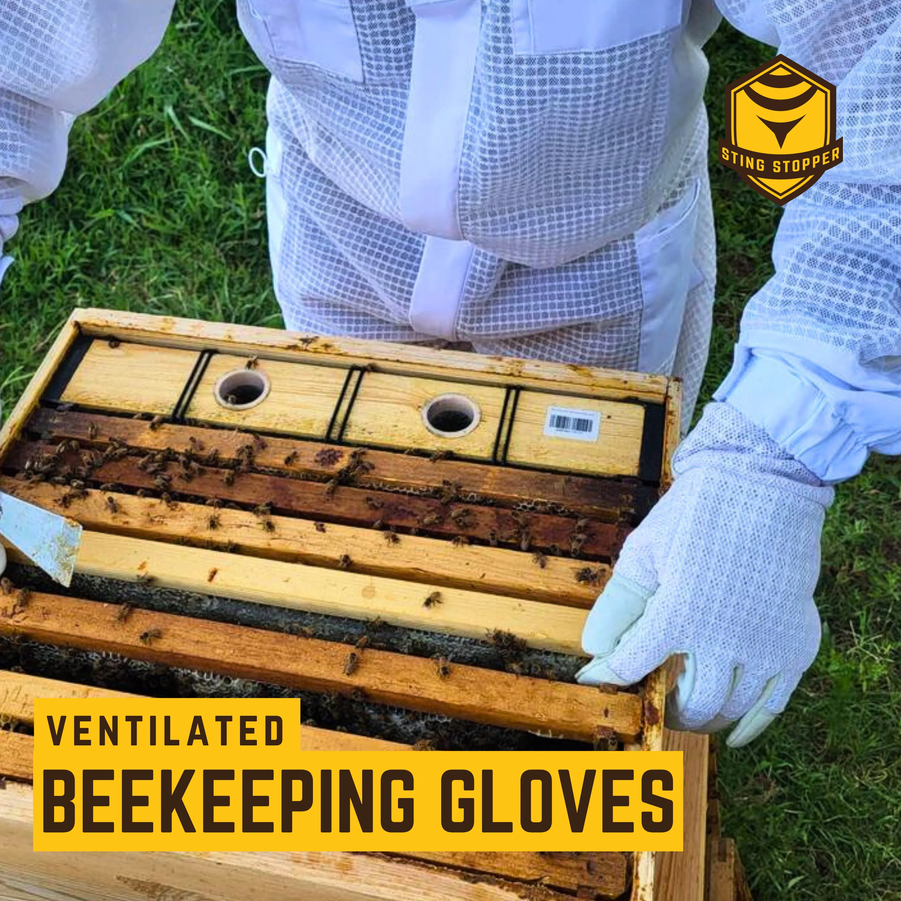 Sting Stopper Ventilated Goat Skin Beekeeping Gloves - Beekeeper White - Image 6