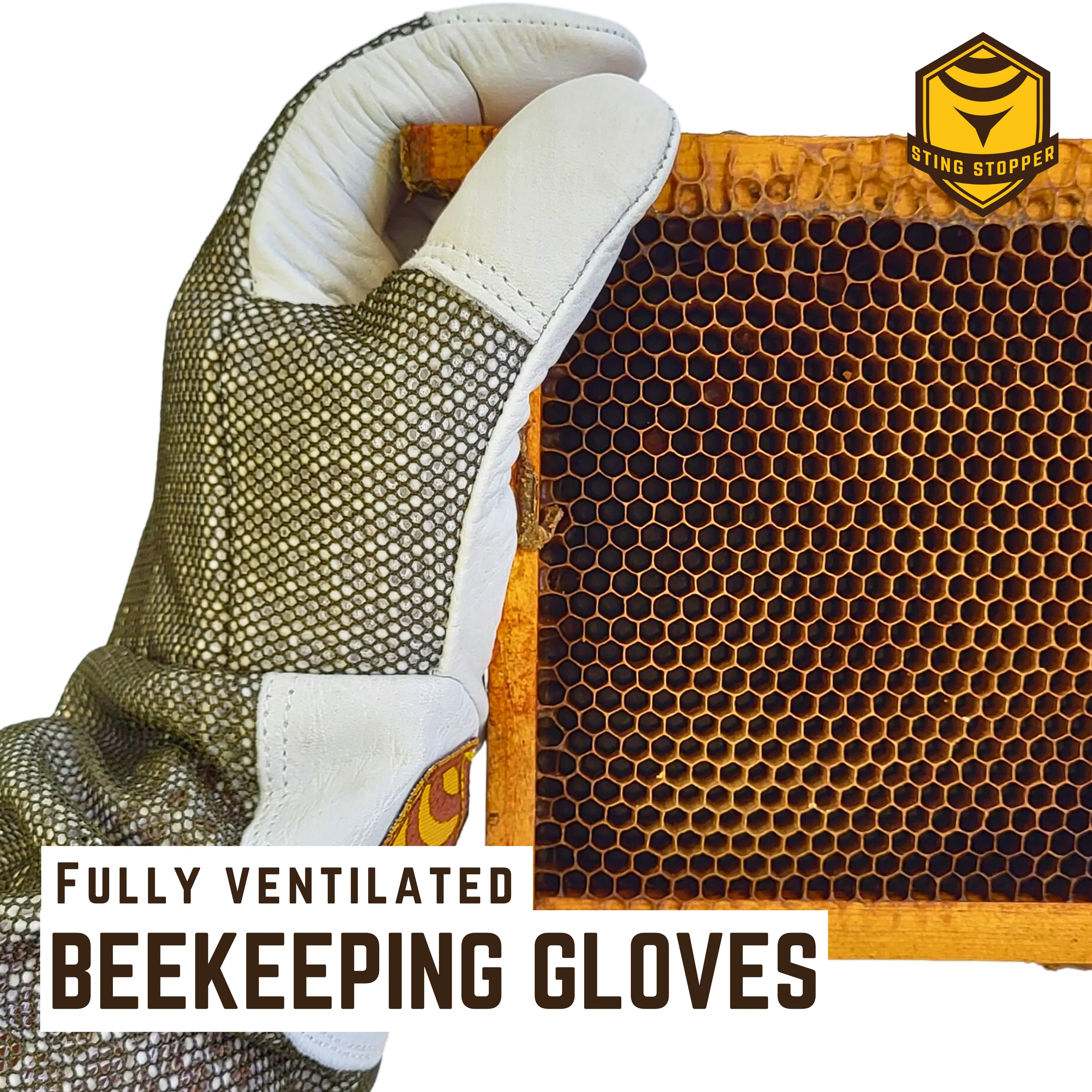 Sting Stopper Ventilated Goat Skin Beekeeping Gloves - Olive Green - Image 6
